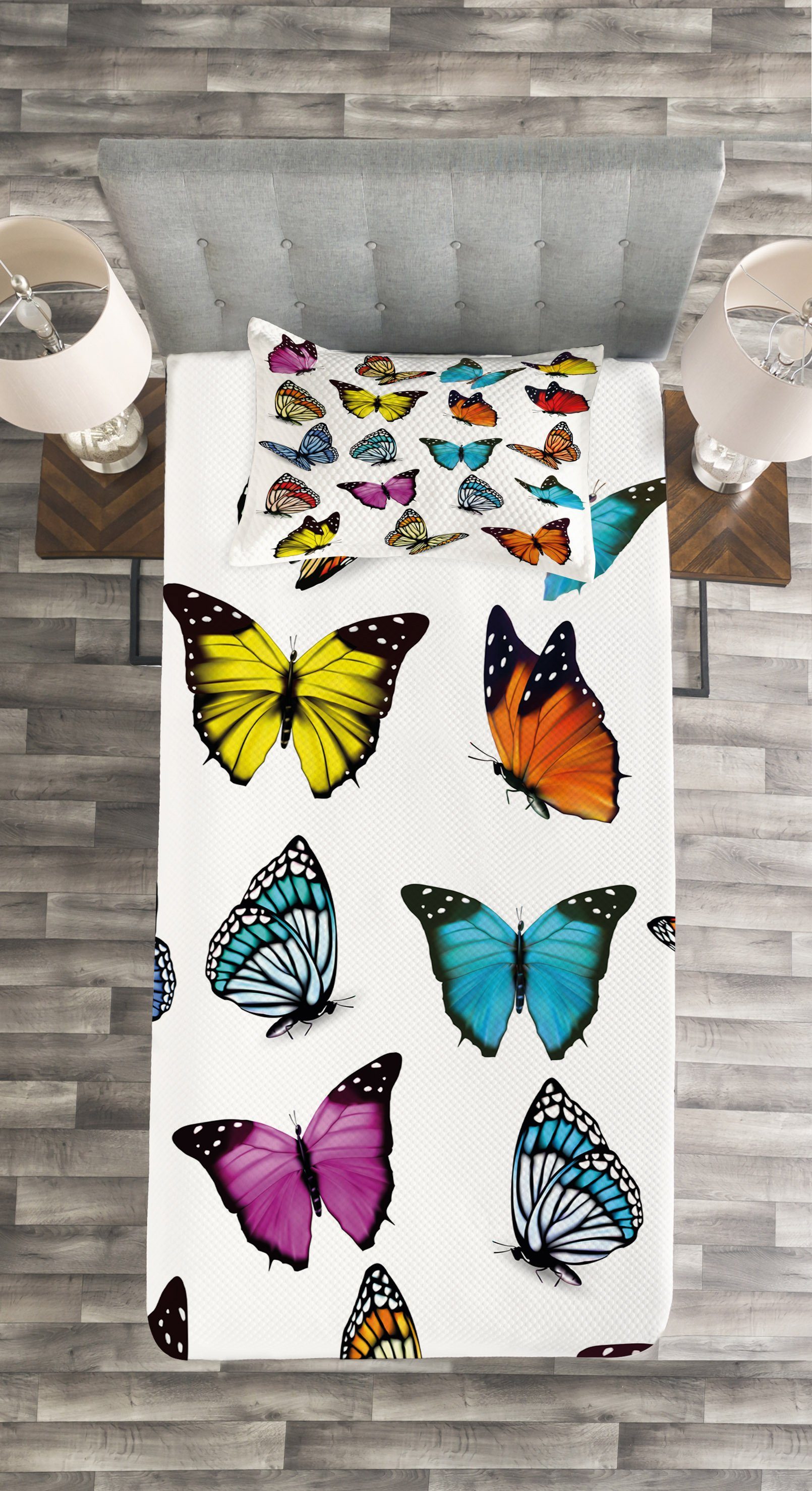 mit Set Tier Schmetterlings-Zusammensetzung Waschbar, Abakuhaus, Kissenbezügen Tagesdecke