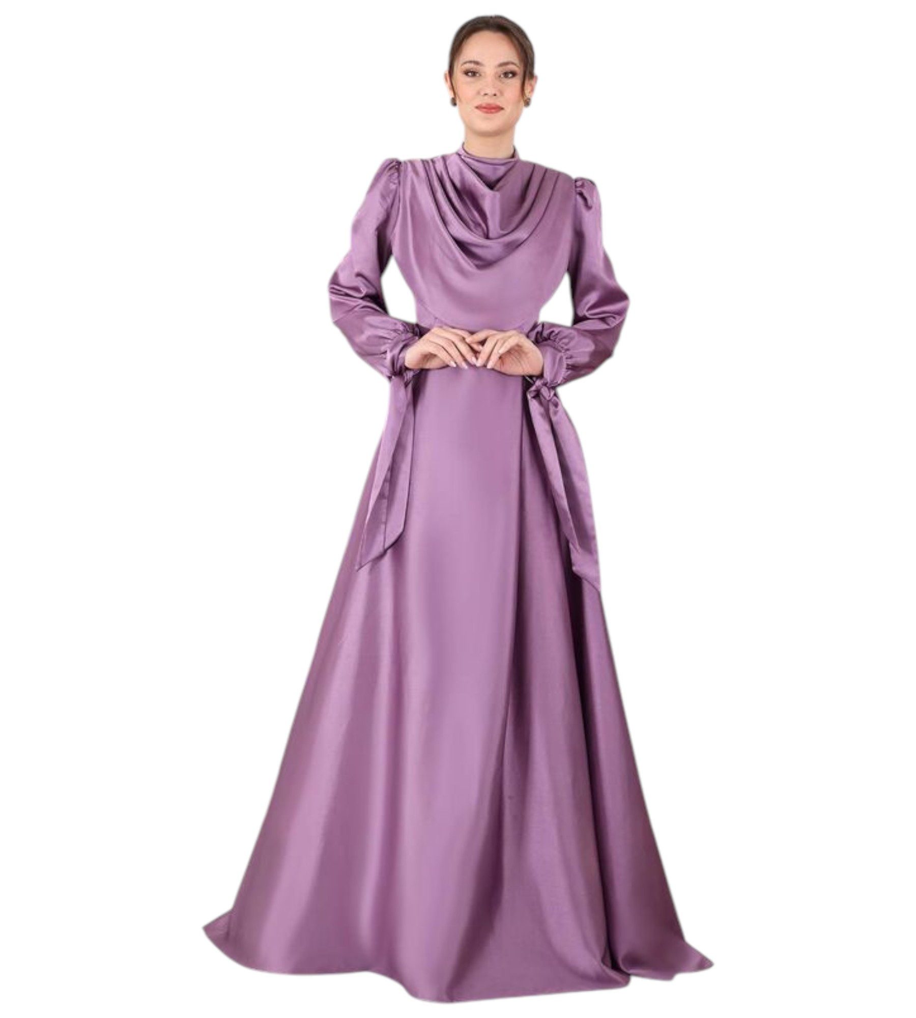 fashionshowcase Abendkleid Elegantes Damen Kleid aus Satin - Langärmliges M günstig online kaufen
