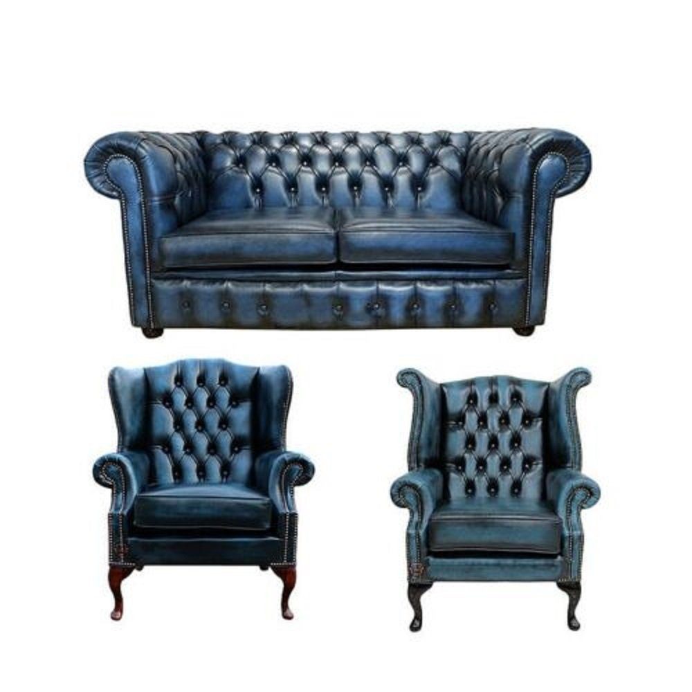 JVmoebel Sofa Blaue luxus Chesterfield Sofagarnitur 2+1 Sitzer Design Neu, Made in Europe