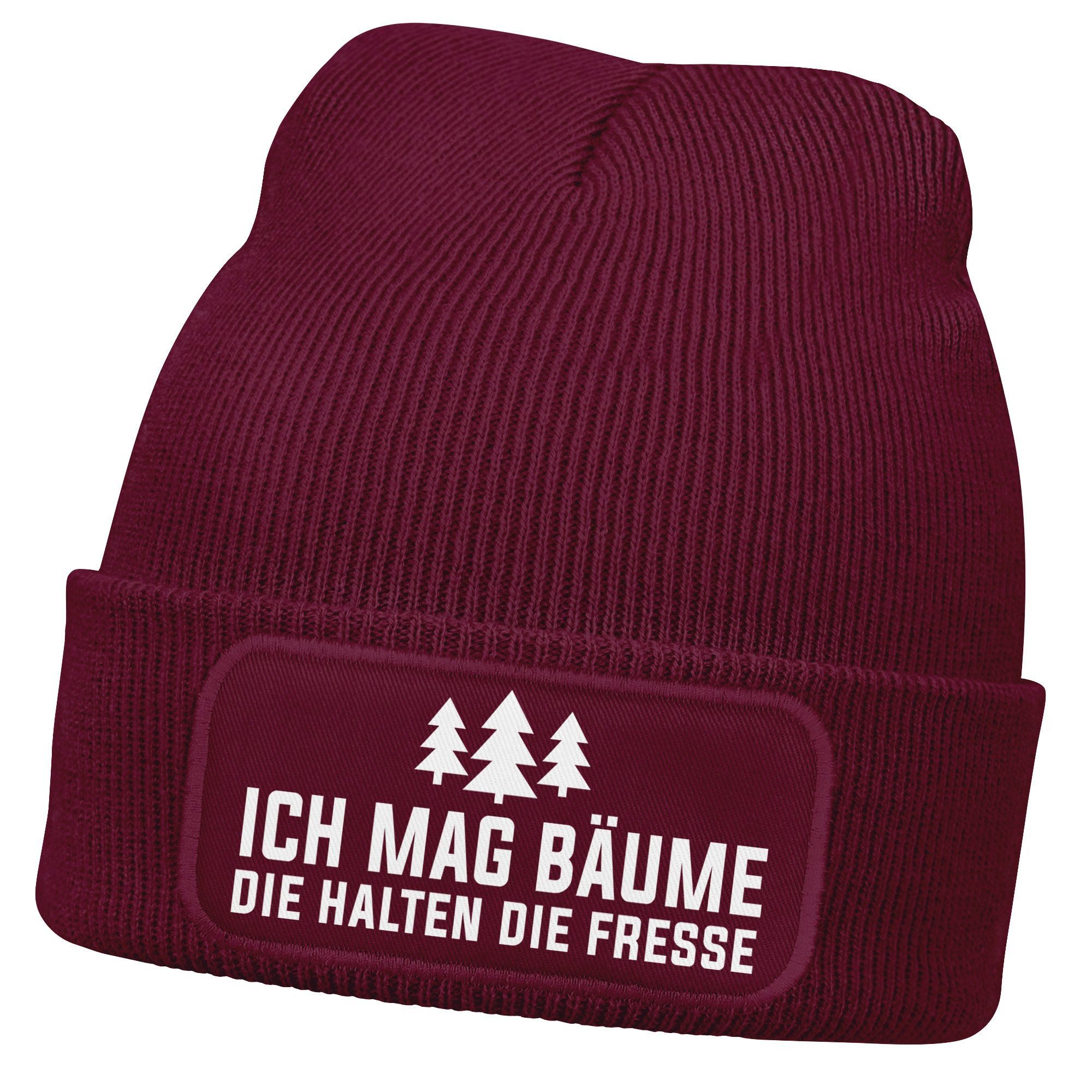 Strickmütze Herren Beanie mit Patch Strickmütze mit Spruch Ich mag Bäume Lustig