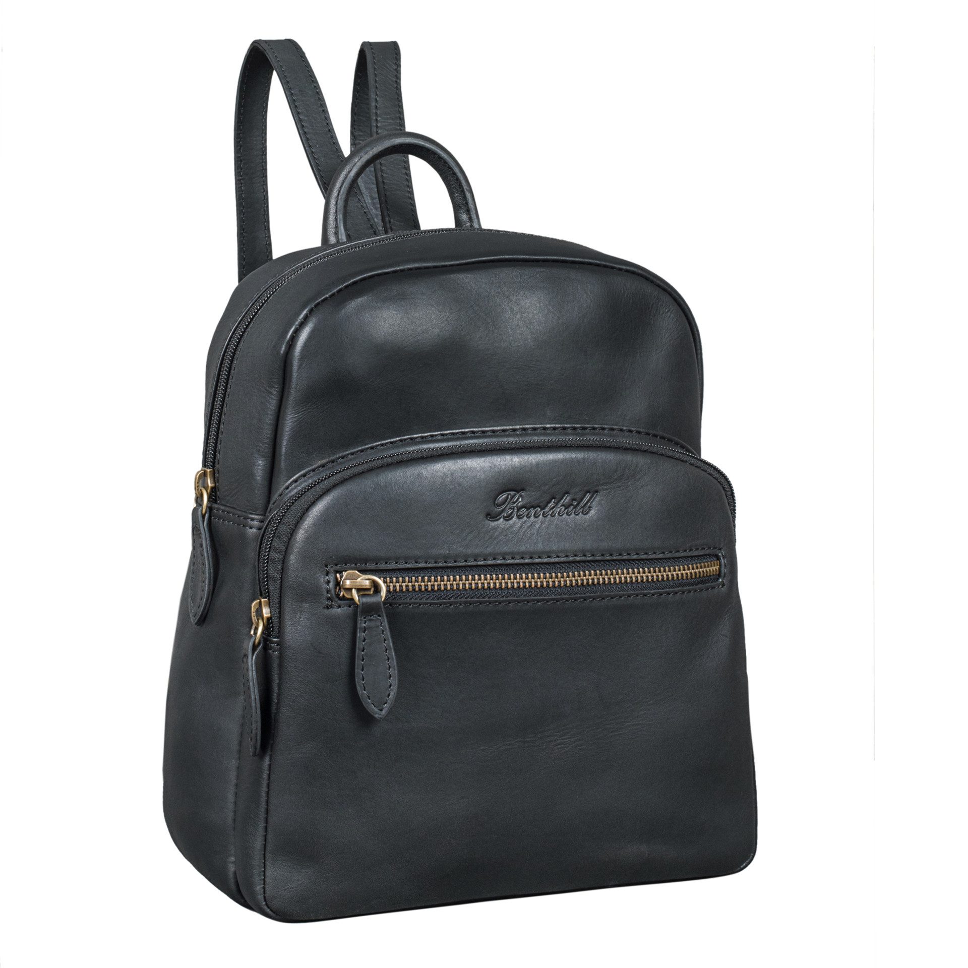 Benthill Rucksack Echt Leder Rucksack Damen Herren Backpack Schultertasche, Reißverschlussfach