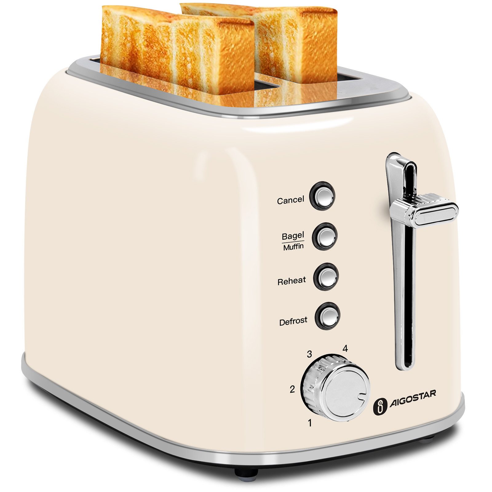 Toaster Cream - Retro Edelstahl Toaster, 4 Funktionen, 6 Bräunungsstufen