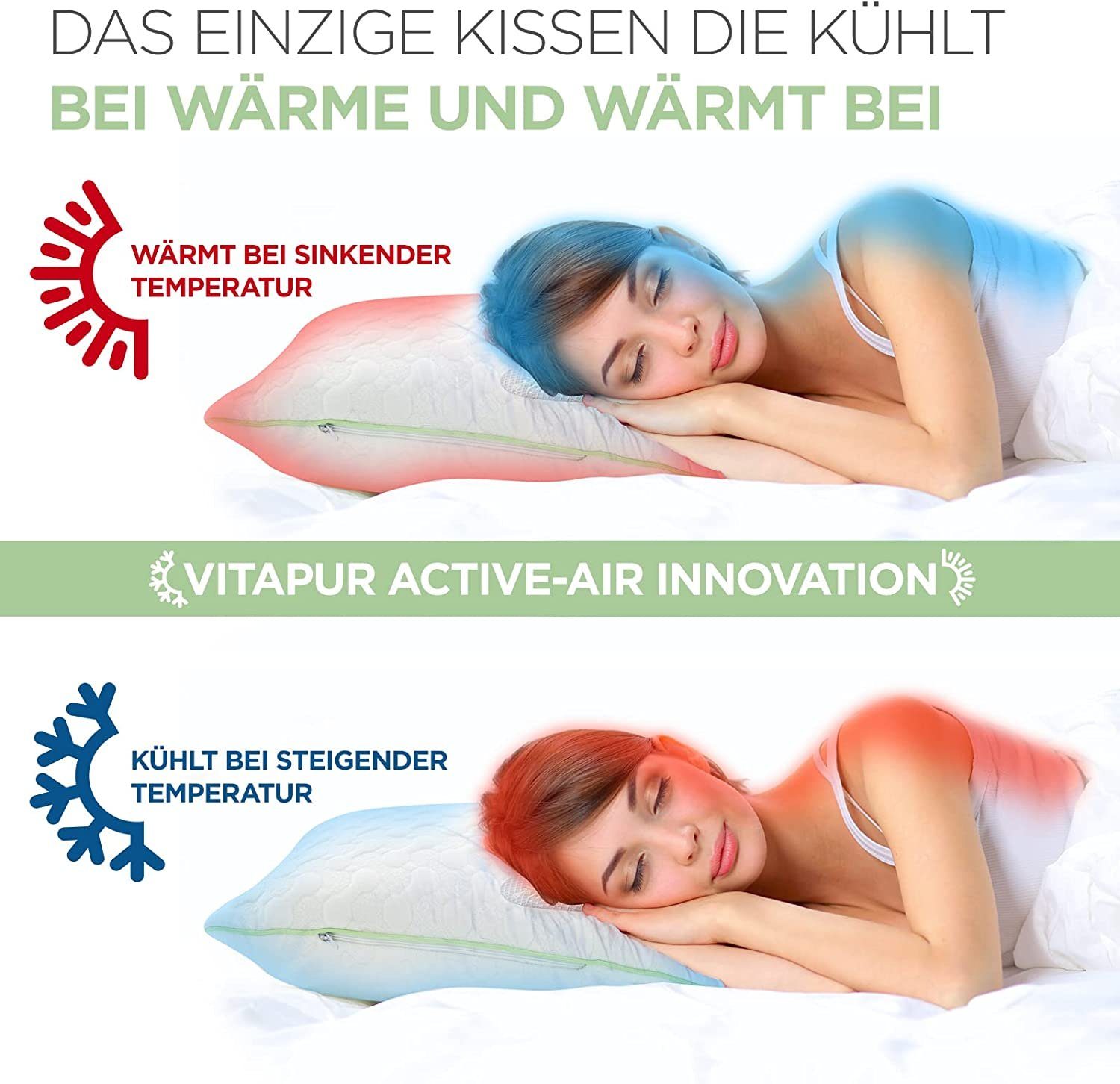 Vitapur Schlafkissen Kopfkissen 40 x 80 Aloe Vera - Kühl im Sommer, Warm im Winter