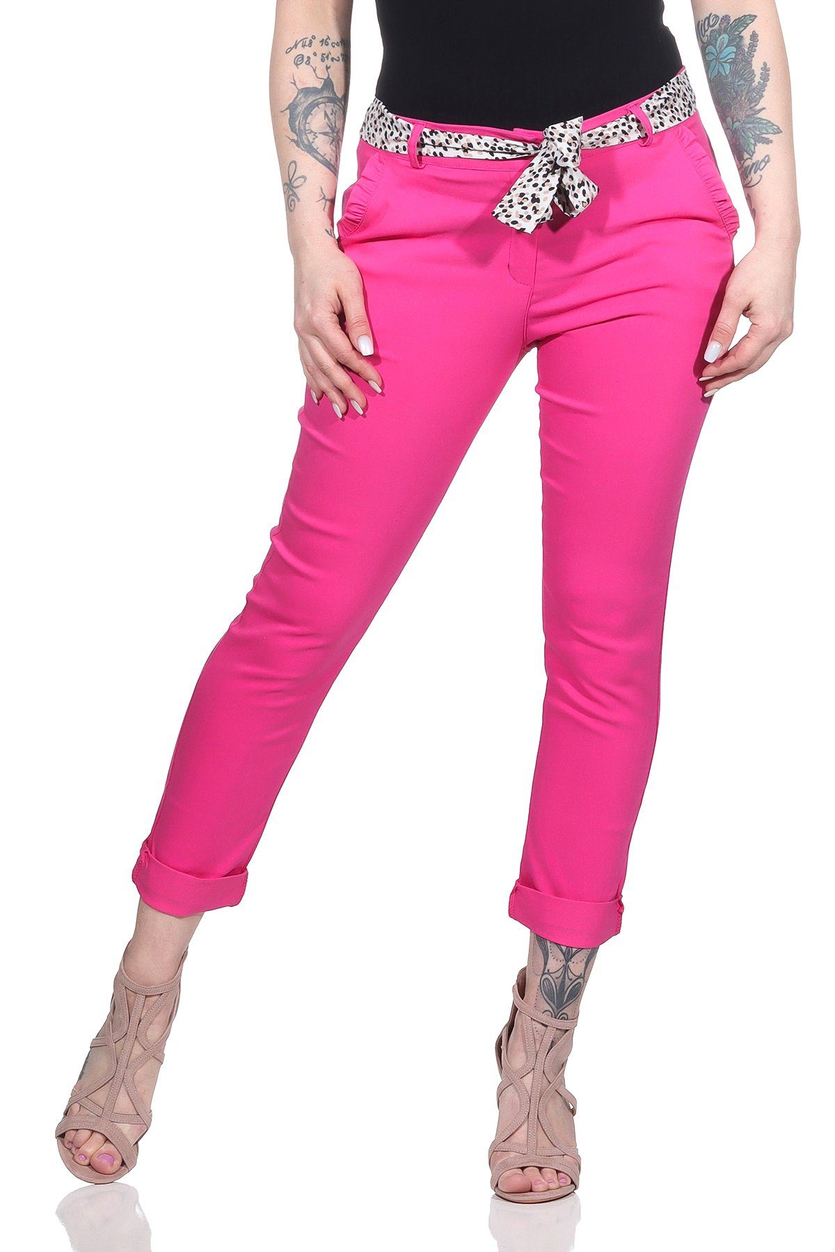 Mississhop Stretch-Hose Female Damen Stretch Klassische Chino Hose mit gemustertem Tuch M. 366 Pink