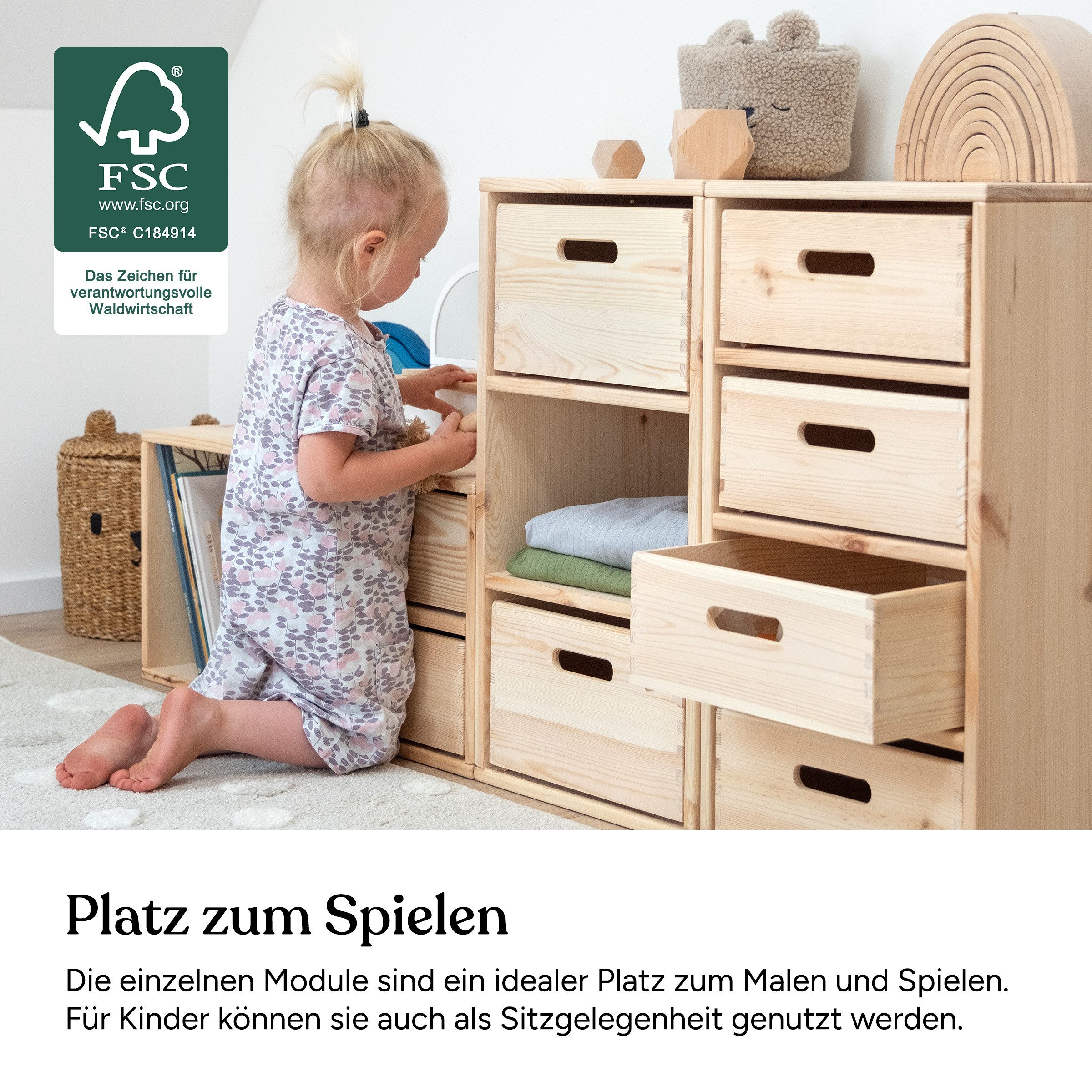 Ehrenkind Kinderregal Aufbewahrungssystem für das Kinderzimmer aus hochwertigem Holz, Modularer Aufbau, individuell kombinierbar – Bild 4 von 5