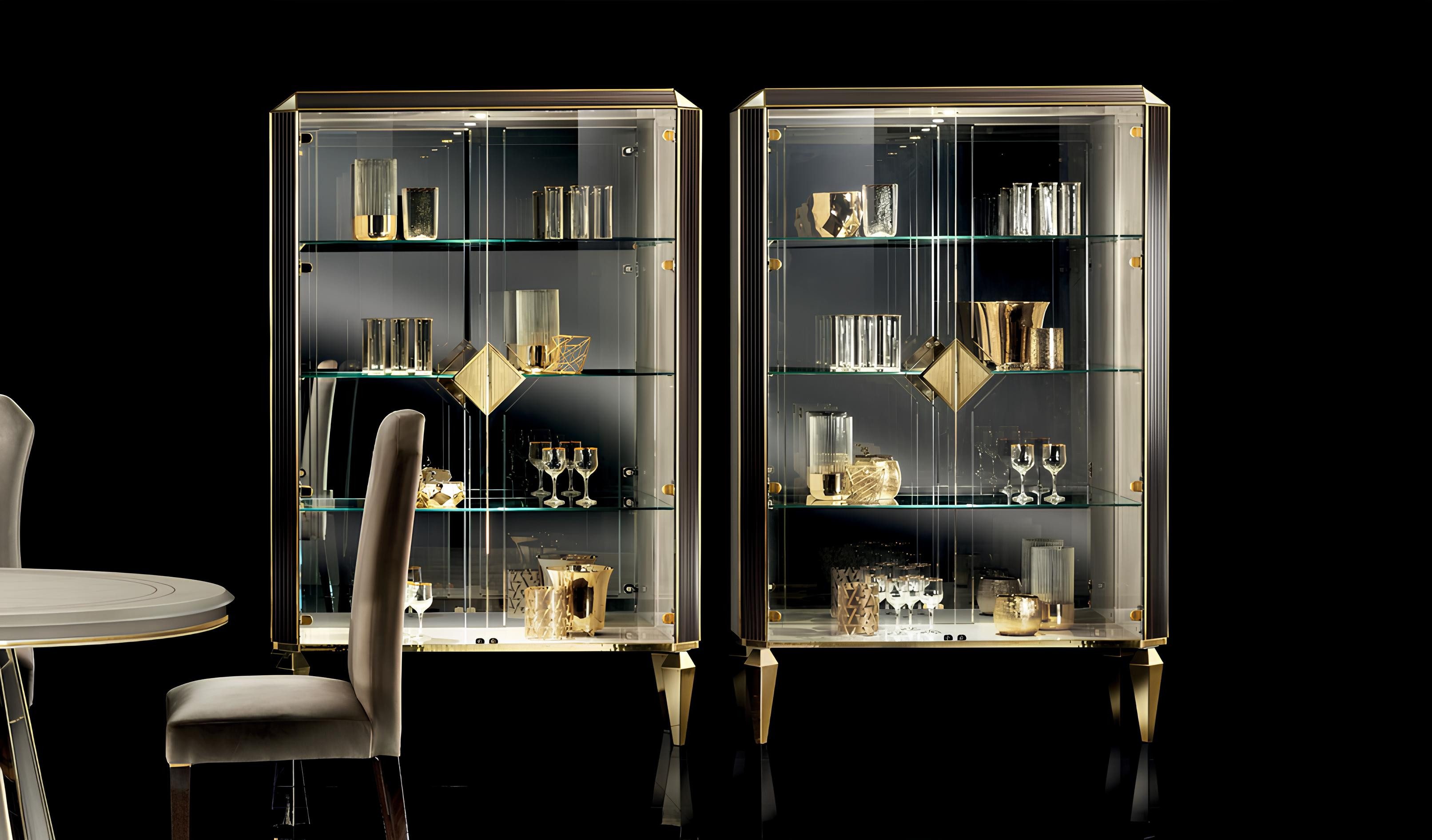 JVmoebel Vitrine Elegante Holzvitrine im italienischen Design mit goldenen Akzenten Made in Europa