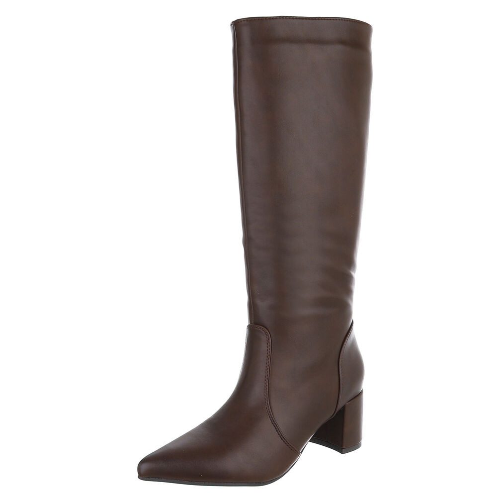 Ital-Design Damen Kniehohe Stiefel mit Blockabsatz, elegant Stiefel (92002429) Blockabsatz Stiefel in Braun