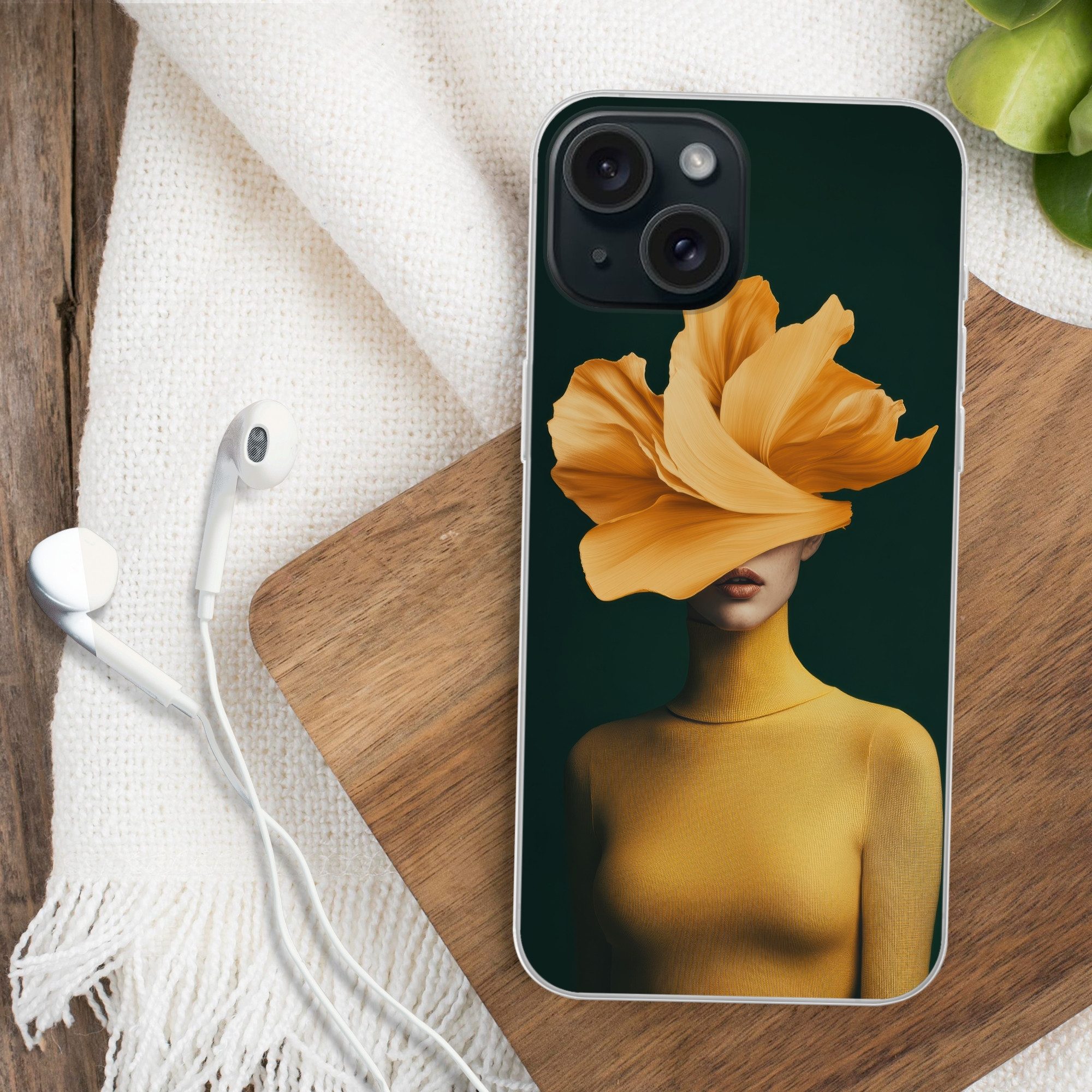 MuchoWow Handyhülle für Apple iPhone 15 Frau - Hut - Gelb, Smartphone-Bumper, Print, Handy Schutzhülle Dünn
