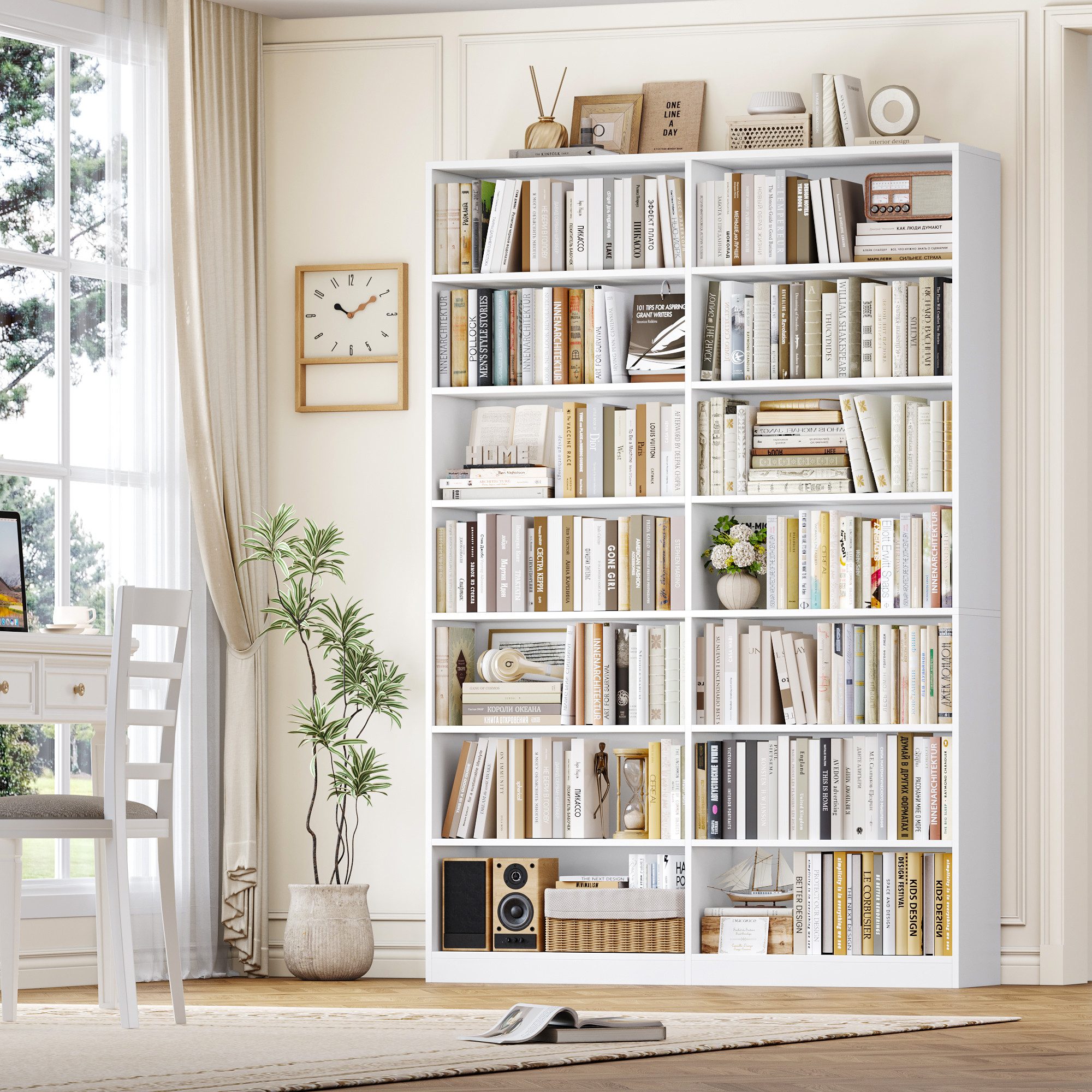 Homfa Bücherregal 212 cm hoch Standregal Bücherschrank Regal, mit 14 Fächern Raumteiler Aufbewahrungsregal 116x28,5x212 weiß
