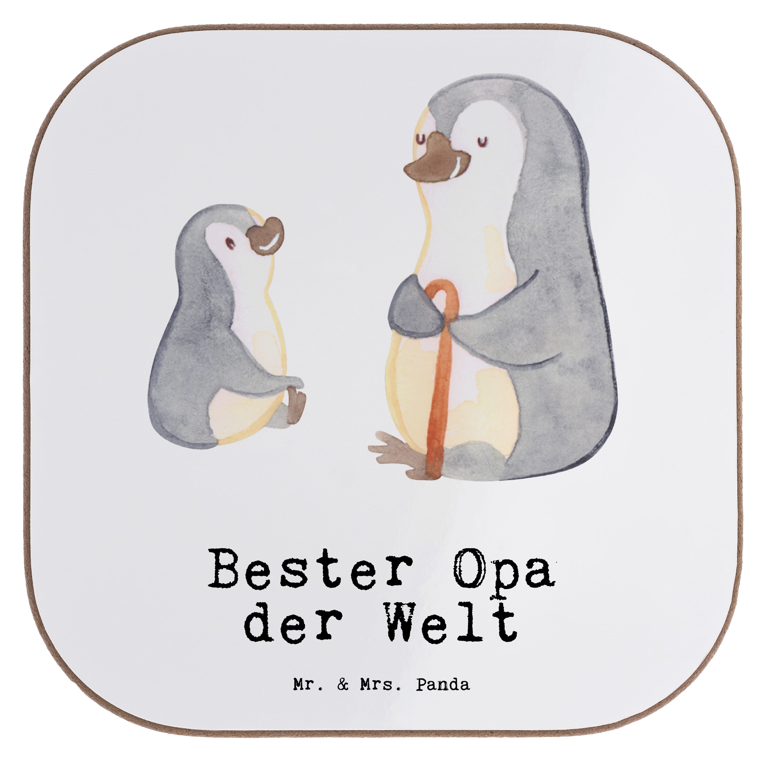 Mr. & Mrs. Panda Getränkeuntersetzer Pinguin Bester Opa der Welt - Weiß - Geschenk, Danke, Geburtstag, Fre, 1-tlg.