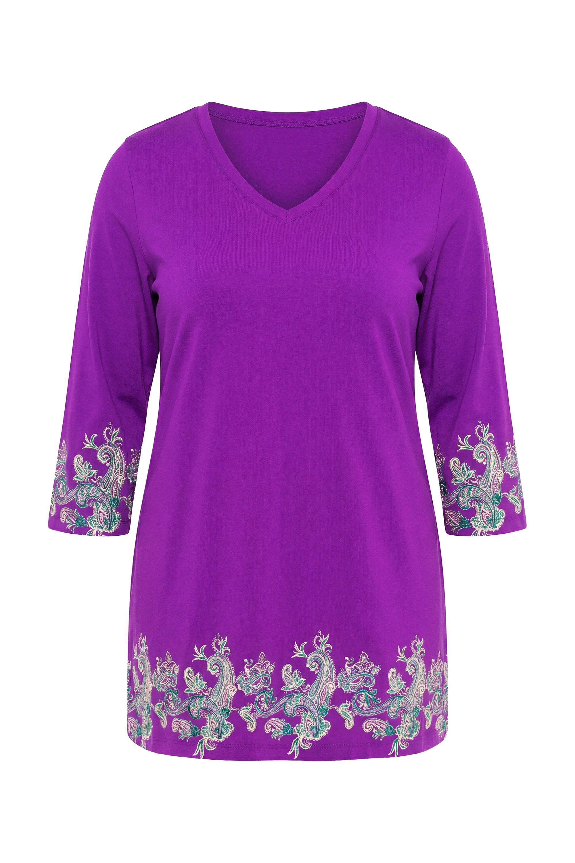 Ulla Popken Longshirt Longshirt Motivdruck V-Ausschnitt 3/4-Arm