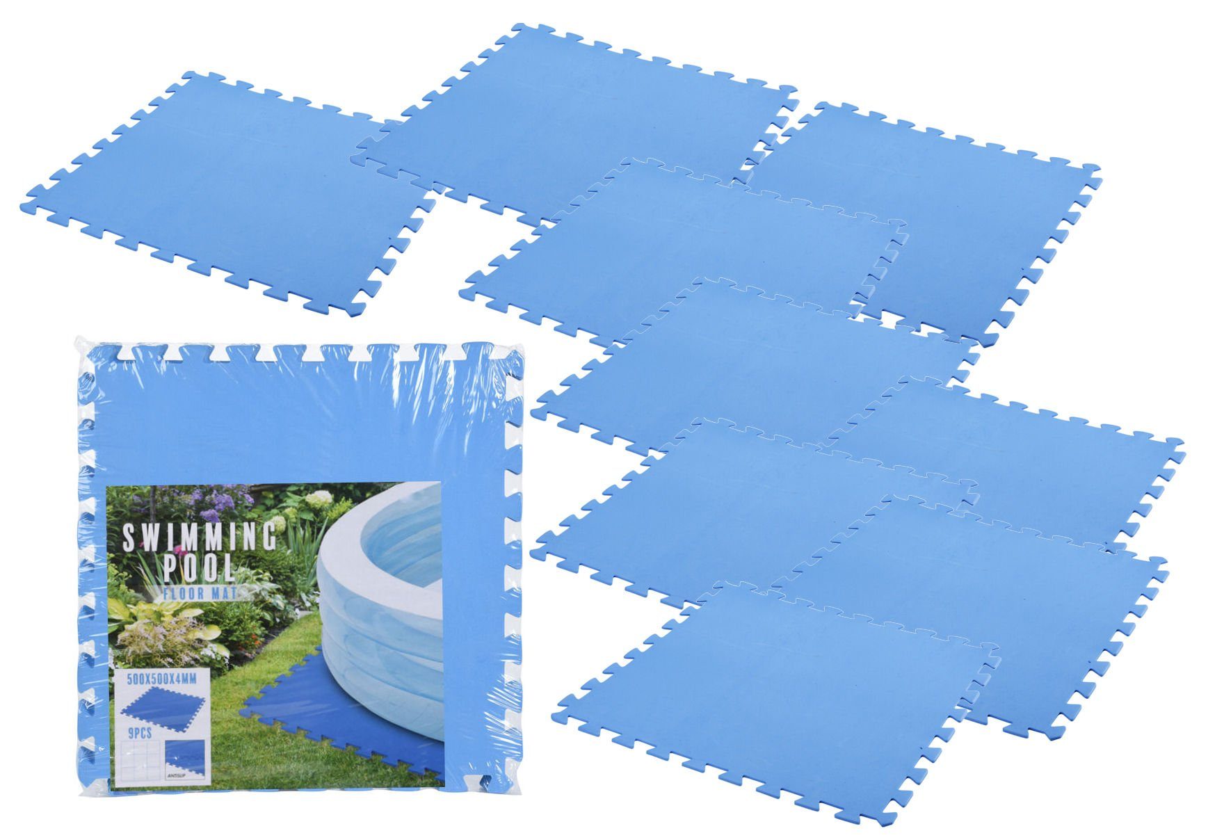 Spetebo Bodenschutzplane Bodenmatte in blau - 9 Stück / 50 x 50 cm (Set, 9-St., 9-teilig), Poolmatte 4mm