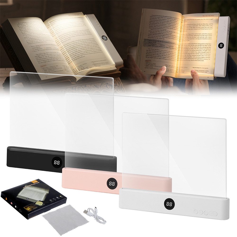 PRIISF Klemmleuchten Leselampe Buch Leselicht tragbare Flache Buchlampe USB Wiederaufladbar, Dimmbare, 3 Farbtemperatur Modi, Lange Laufzeit, Stufenlose Helligkeit Buchlicht, Hochtransparente Nachtleselampe mit kratzfeste gehärteter PC-Linse, Tischleuchte Lesehilfe für Schlafzimmer, Schreibtisch, Camping