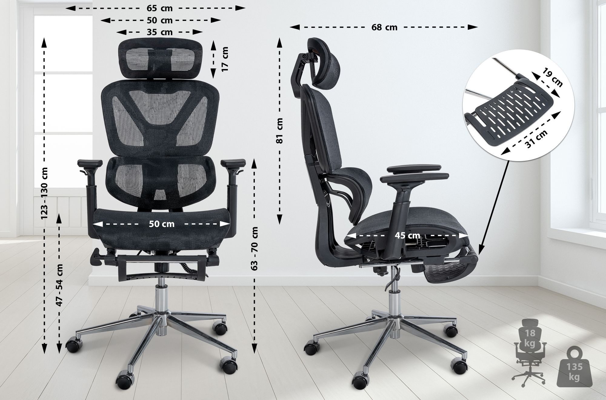 CLP Schreibtischstuhl Bürostuhl Grover Ergonomisch, Kopfstütze, Mesh ...