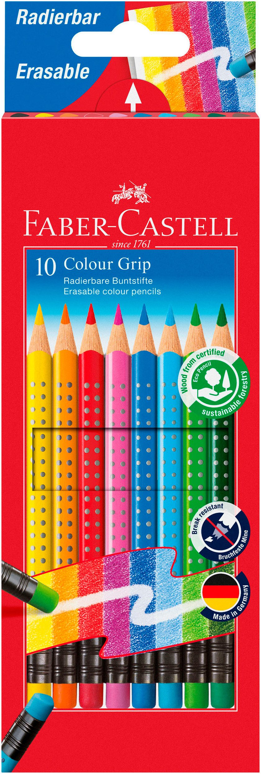 Faber-Castell Buntstift Buntstift Colour Grip radierbar 10x Kartonetui