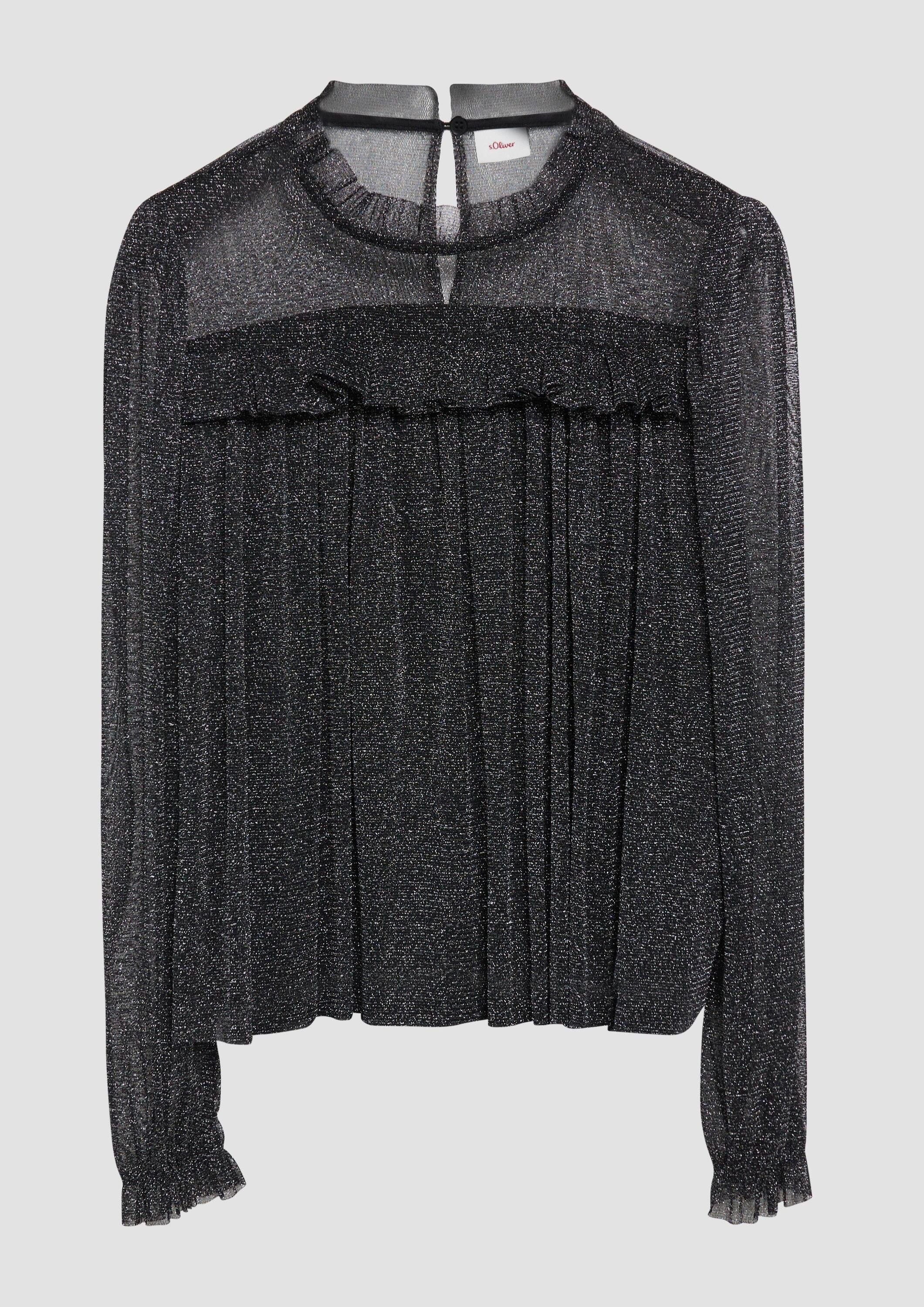s.Oliver Langarmbluse Bluse Ausgestellte Bluse aus glitzerndem Mesh (1-tlg)