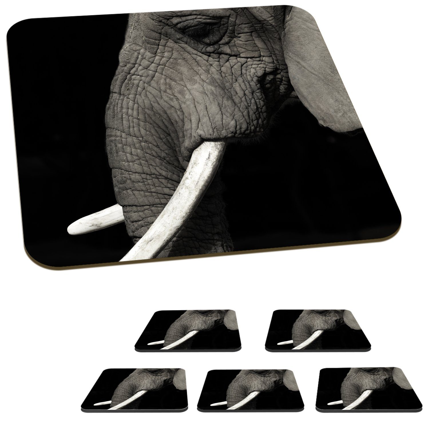 Tier - Elefant Tasse Stoßzahn, 6-tlg., Zubehör Gläser, Glasuntersetzer, Untersetzer, für Glasuntersetzer Tischuntersetzer, MuchoWow Korkuntersetzer, -