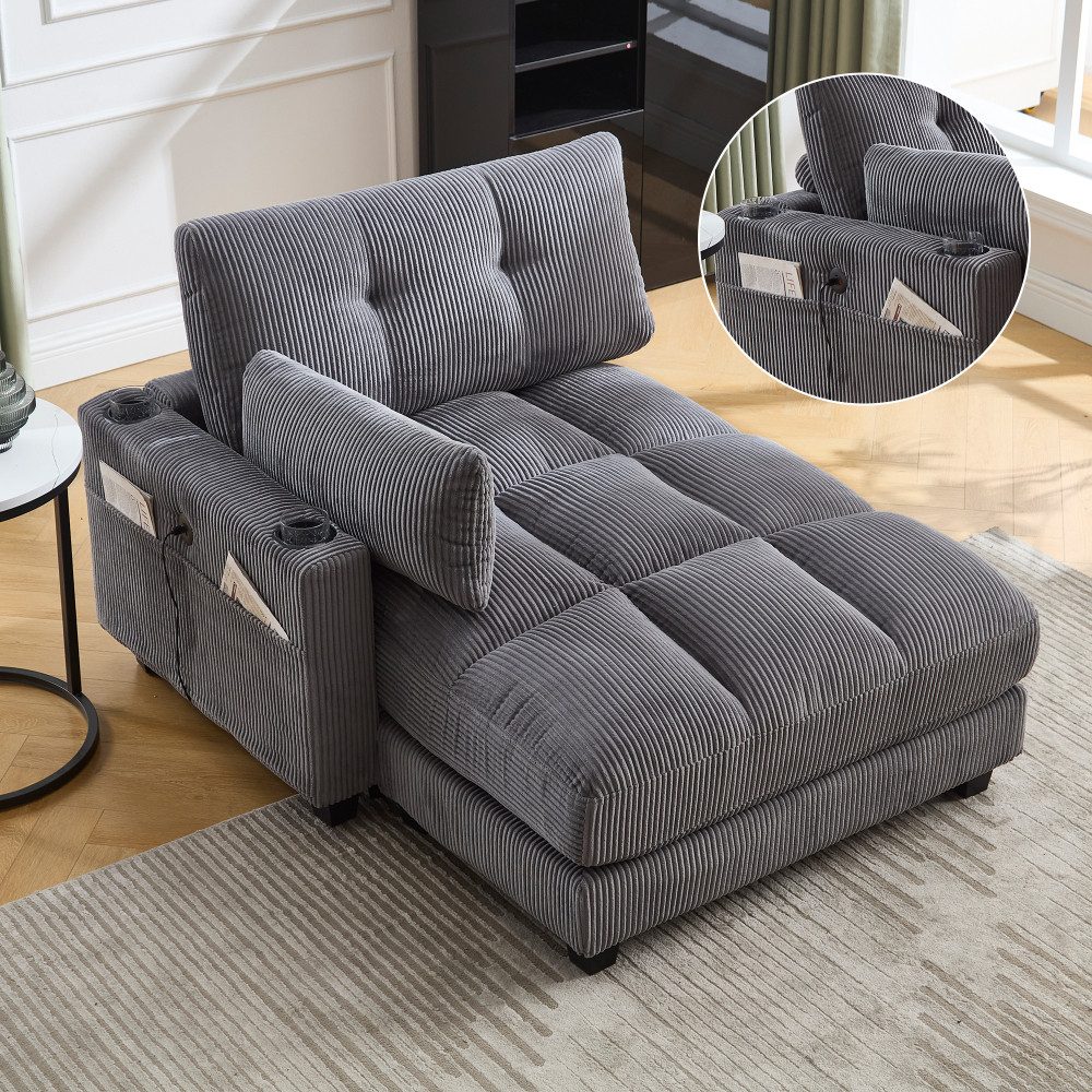BBG Sessel Cord Sessel XXL mit USB & Type-C Anschluss, 140x112x81 cm (Loungesessel mit Getränkehalter & Seitentasche), Weicher Fernsehsessel mit Kissen, Moderner Relaxsessel