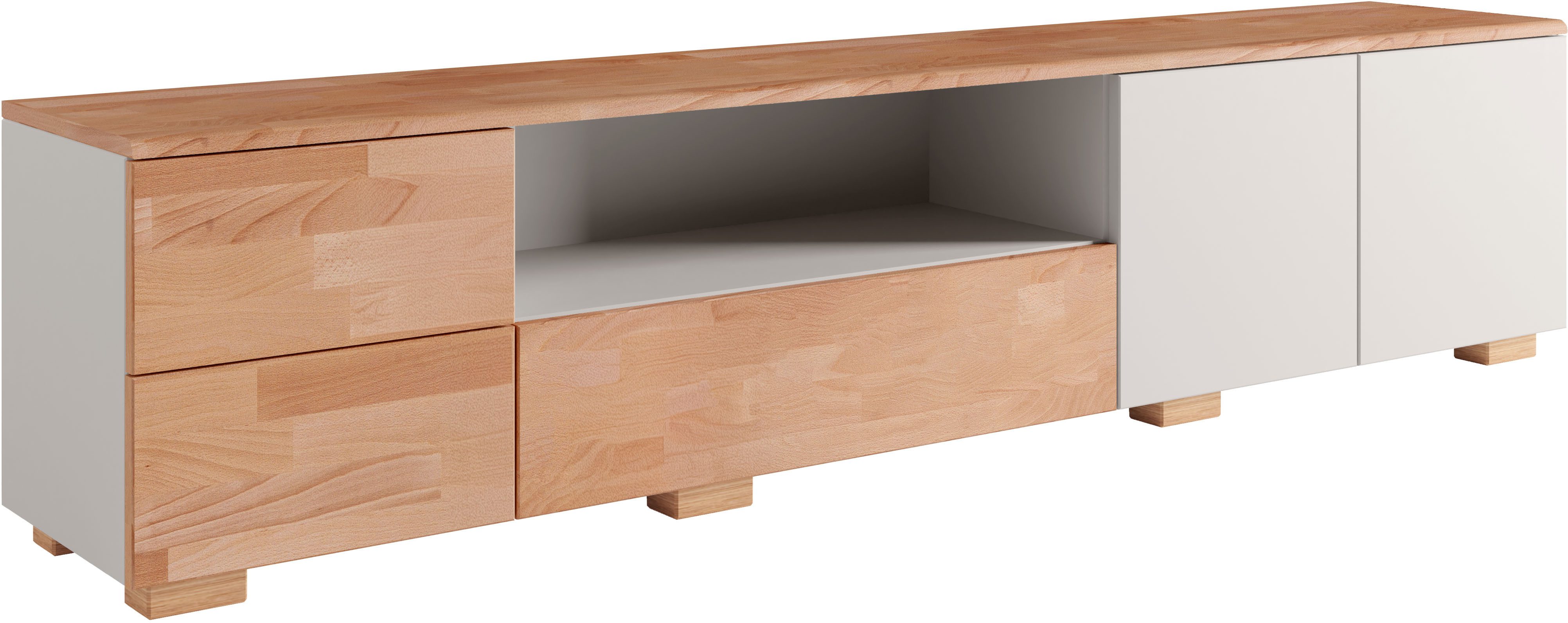 OTTO home Lowboard Citra teilmassiv, Breite 200 cm, moderne grifflose Optik mit push to open Funktion