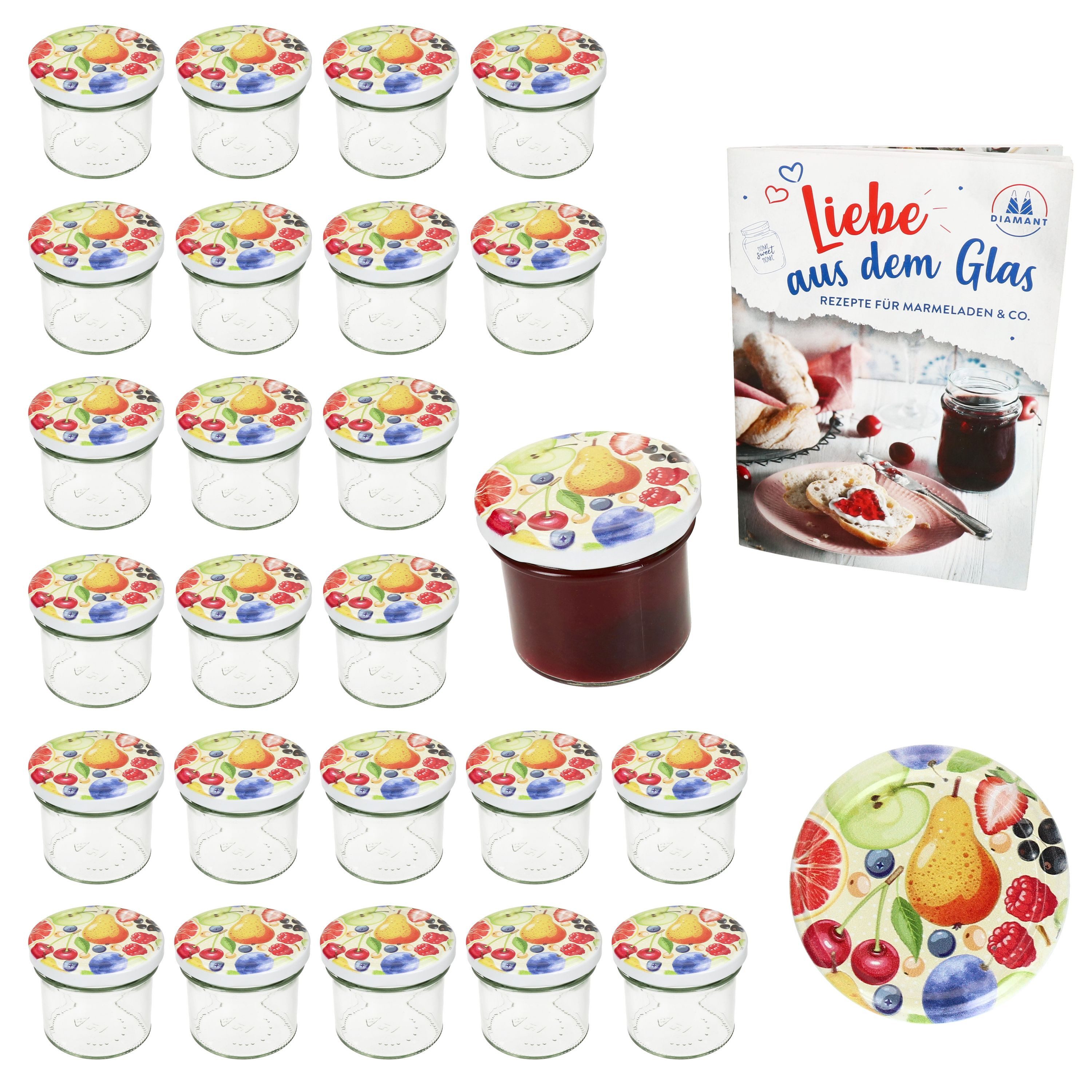 MamboCat Einmachglas 25er Set Sturzglas 125ml Einmachglas TO66 Comic-Obst Deckel, Glas