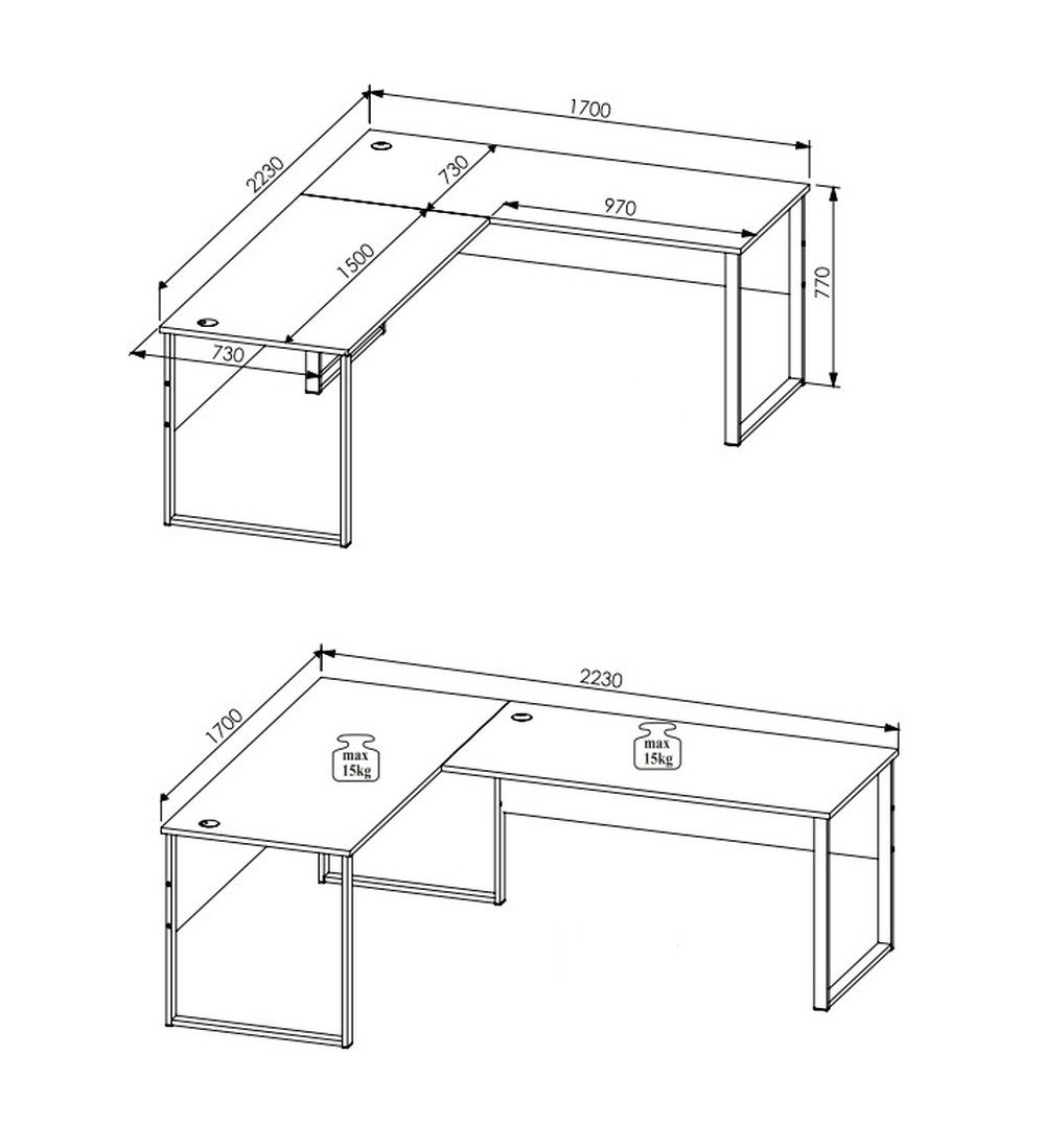 freiraum Eckschreibtisch Memphis, in Weiß / Artisan / silber - 223x77x170 (BxHxT)