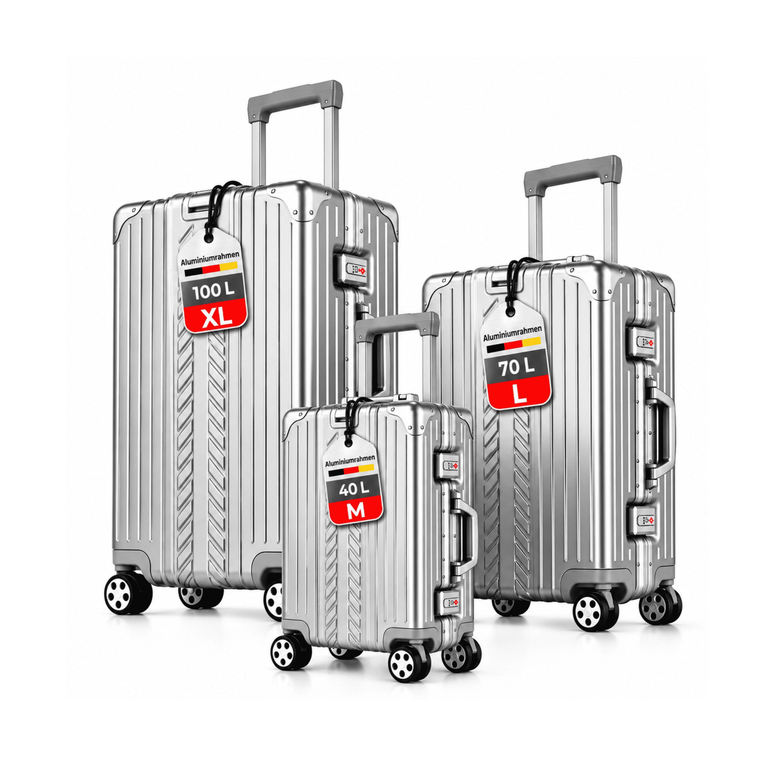 WINLIFE Trolley Hartschalen-Reisekoffer set (M+L+XL) – 360° Spinner, TSA, Silber, ABS+PC-Hartschale, TSA-Schloss, 360°-Doppelrollen