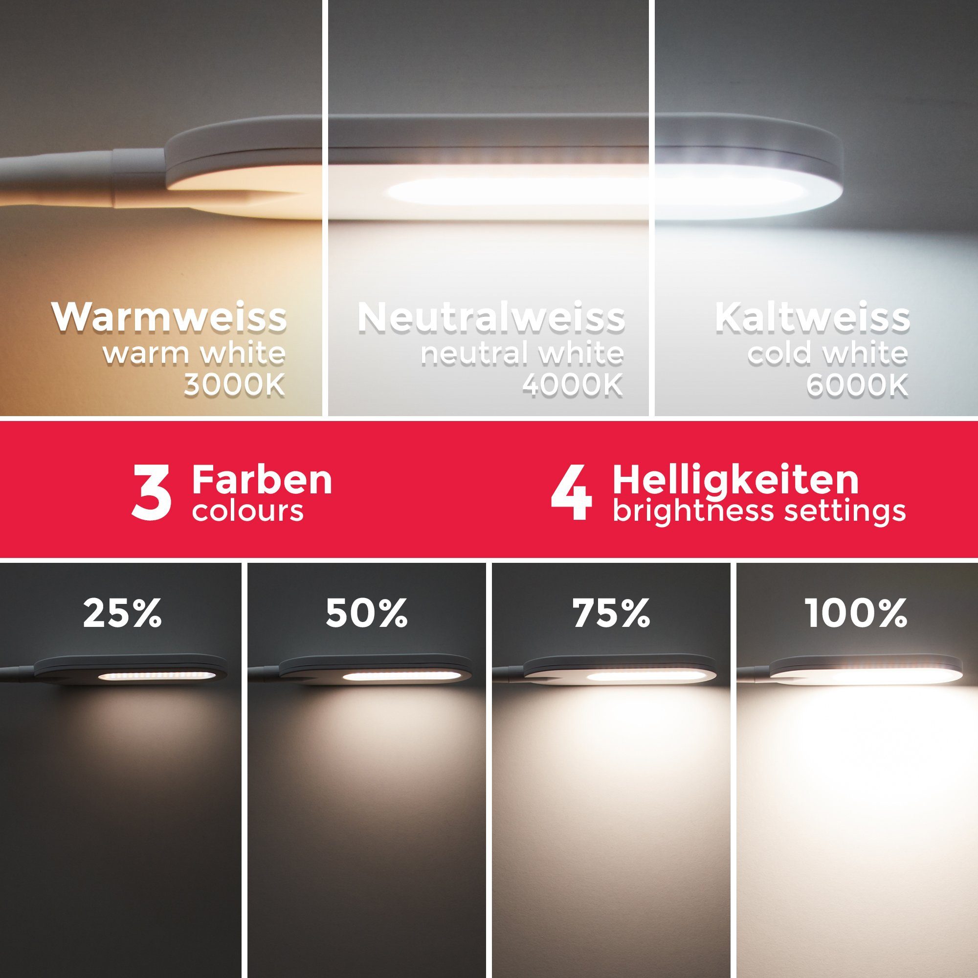 B.K.Licht LED Helligkeitsstufen, weiß Stehleuchte Warmweiß, schwenkbar Stehlampe, 600lm Neutralweiß, Memory Kaltweiß, & dimmbar 8W fest Dimmfunktion, LED LED Touch mehrere integriert, inkl. Memoryfunktion