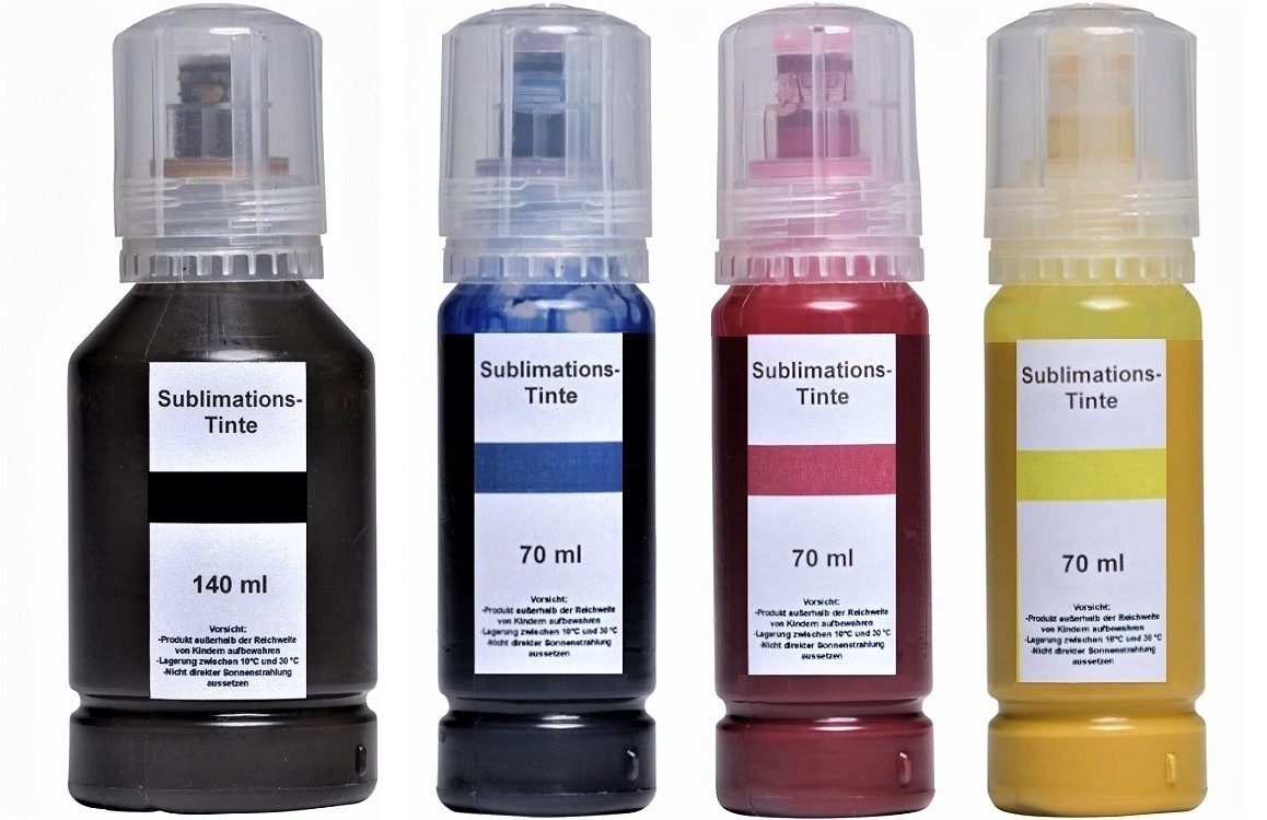 inkpro 350 ml Sublimationstinte black, cyan, magenta, yellow für Ecotank 104, Nachfülltinte (für Epson, EcoTank ET-1810, ET-2710, ET-2711, ET-2712, ET-2714, ET-2715, ET-2720, ET-2721, ET-2726, ET-2810, ET-2811, ET-2812, ET-2814, ET-2815, ET-2820, ET-2821,