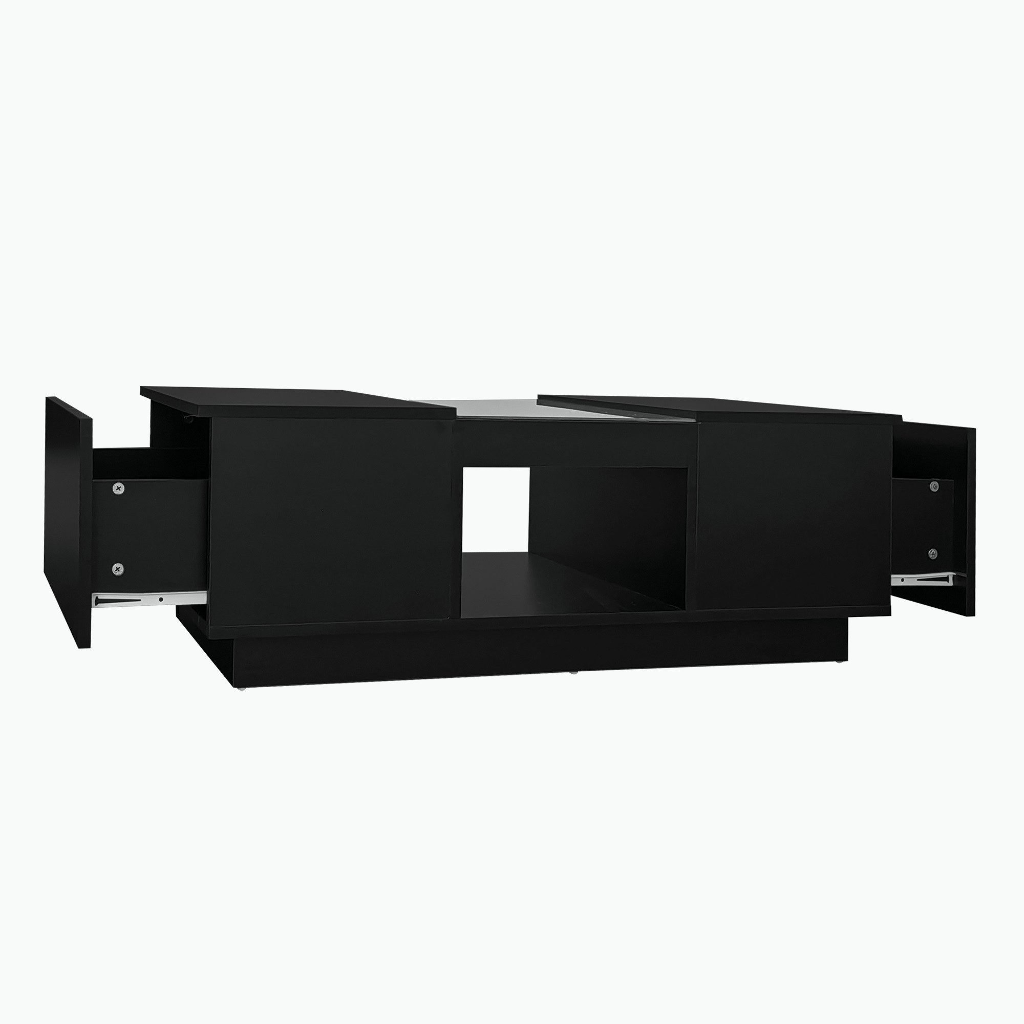 Odikalo Couchtisch Sofatisch Kaffeetisch Teetisch Glasverkleidung 2 Schublade Schwarz