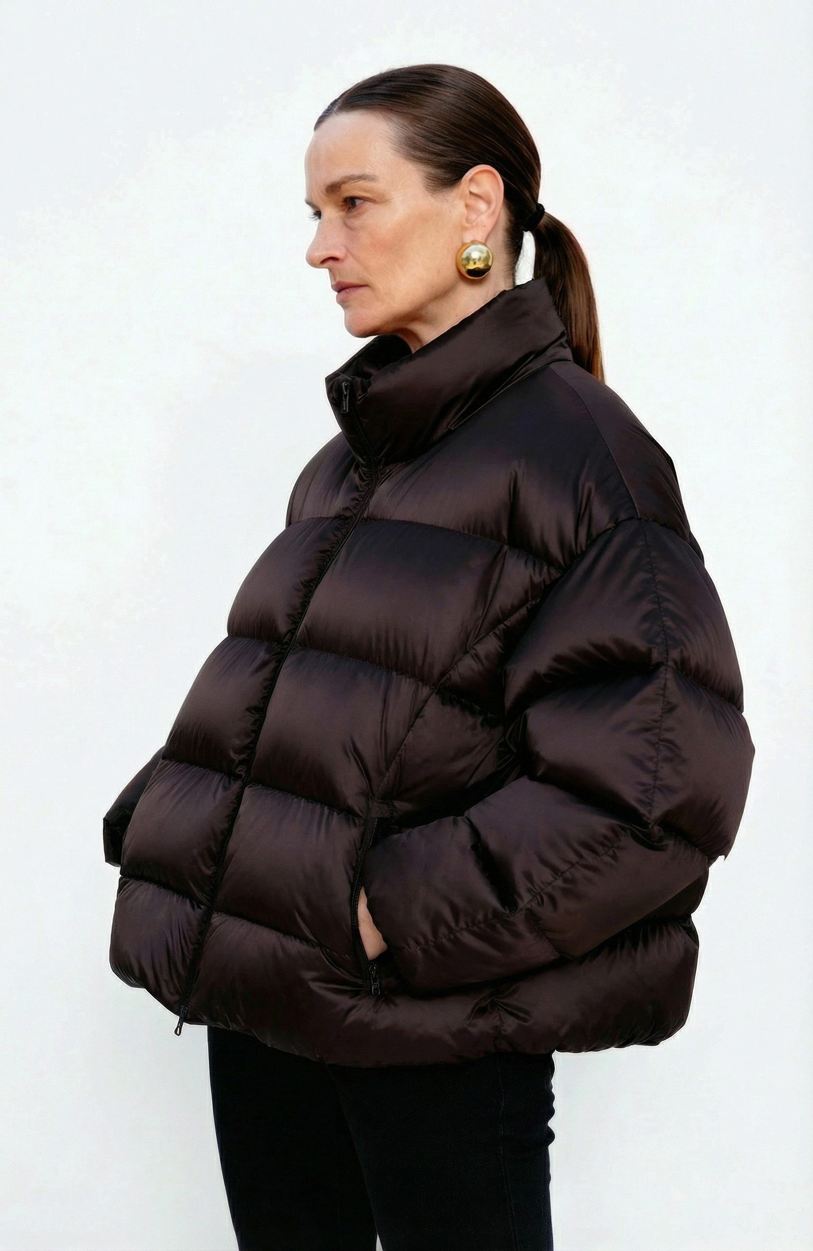 JNBY Daunenjacke Damen Oversize Daunenmantel mit Stehkragen Braun