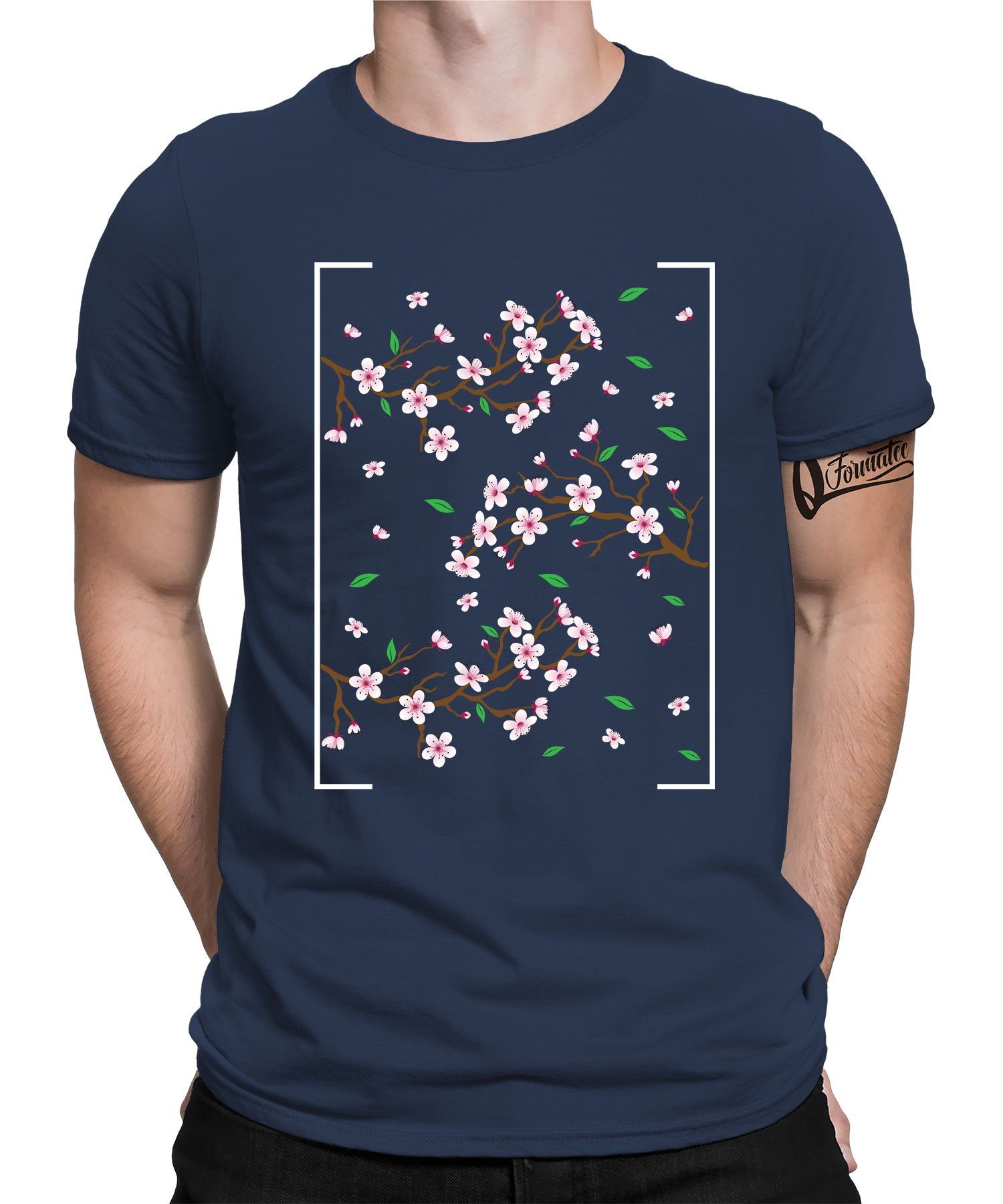 Quattro Formatee Kurzarmshirt Cherry Blossom Kirschblüte - Anime Ästhetik Herren T-Shirt (1-tlg) Navy Blau
