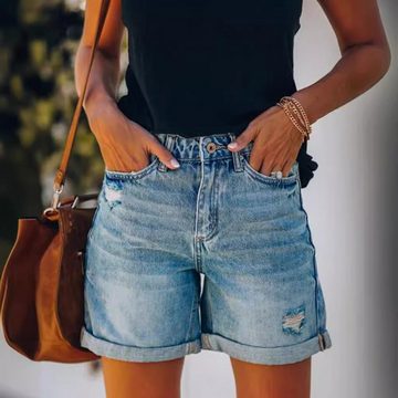 ZWY Jeansshorts Modische Jeansshorts für Damen mit geradem Bein Hellblaue modische Jeansshorts für Damen