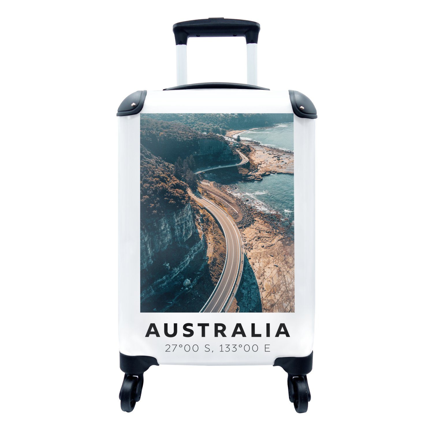 MuchoWow Handgepäckkoffer Australien - Meer - Landstraße, 4 Rollen, Reisetasche mit rollen, Handgepäck für Ferien, Trolley, Reisekoffer
