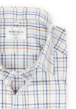 MARVELIS Businesshemd Businesshemd - Modern Fit - Langarm - Kariert - Beige