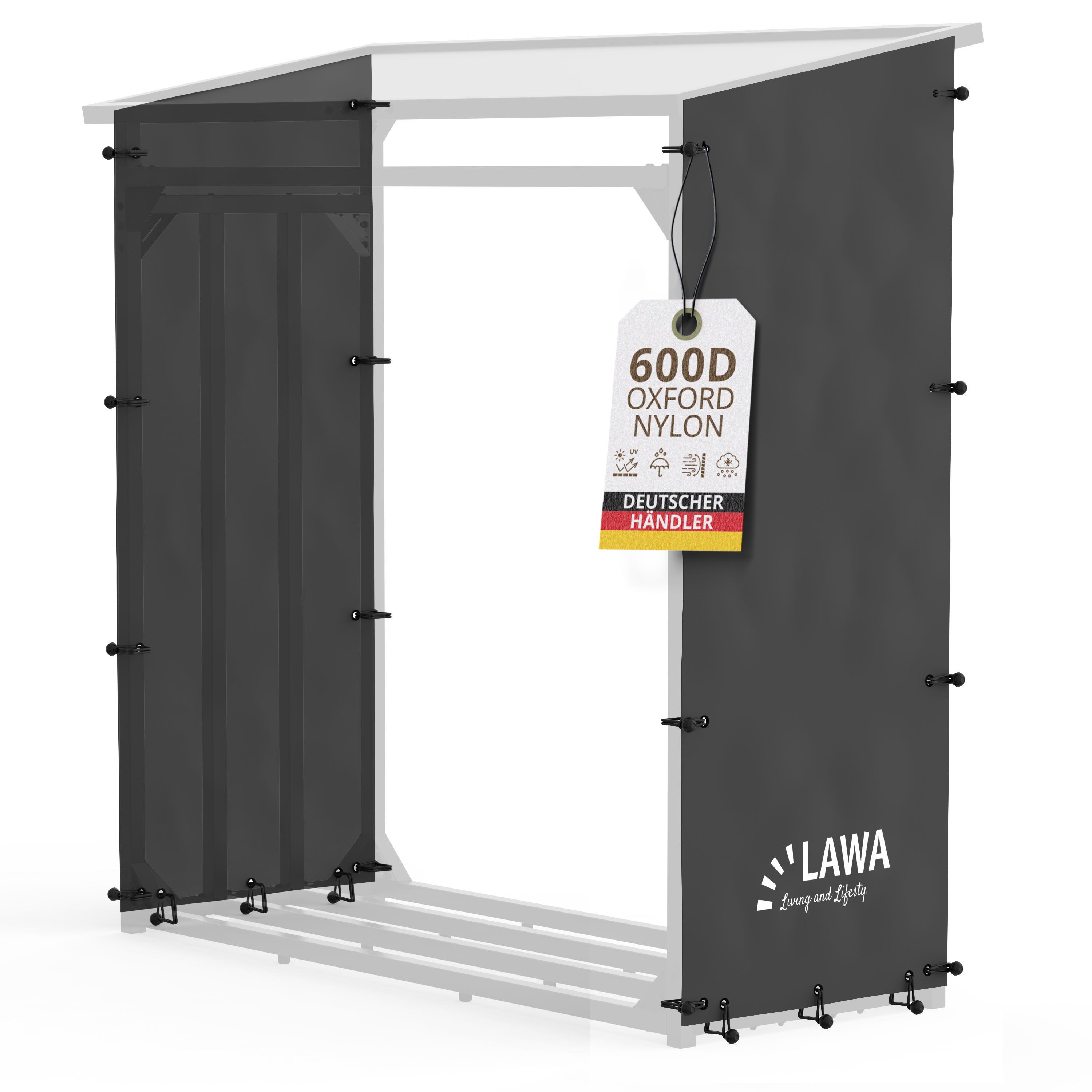 LAWA Living and Lifestyle Schutzplane 2 Seitenplanen für 70cm Kaminholzregal Feuerholzregal Abdeckung (2er Set), incl. Befästigungsbänder