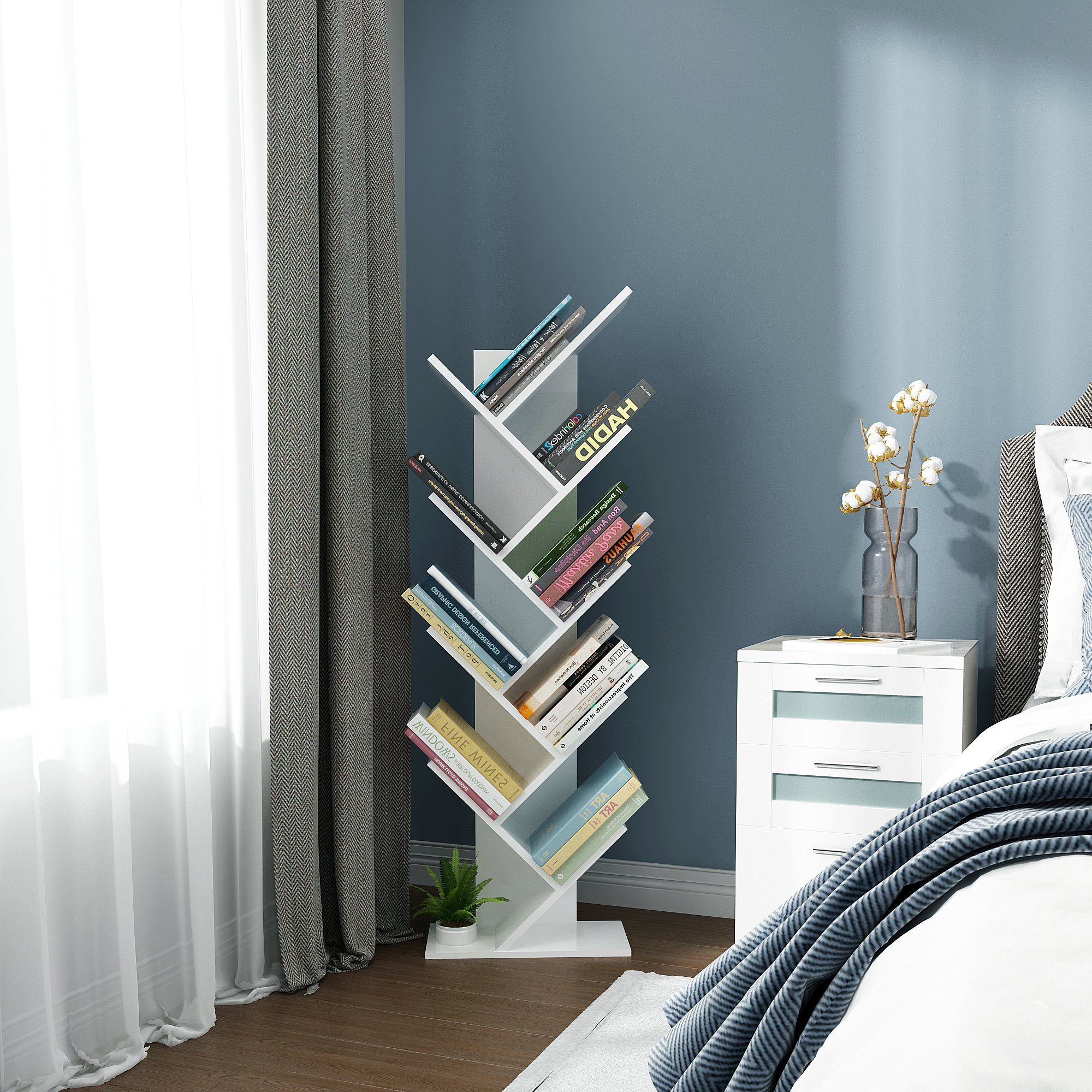 Mondeer Bücherregal in Baumform aus Holz Bücherschrank, Würfelregal exquisites 9 lagiges, einfaches Design und Platzsparen – Bild 5 von 5