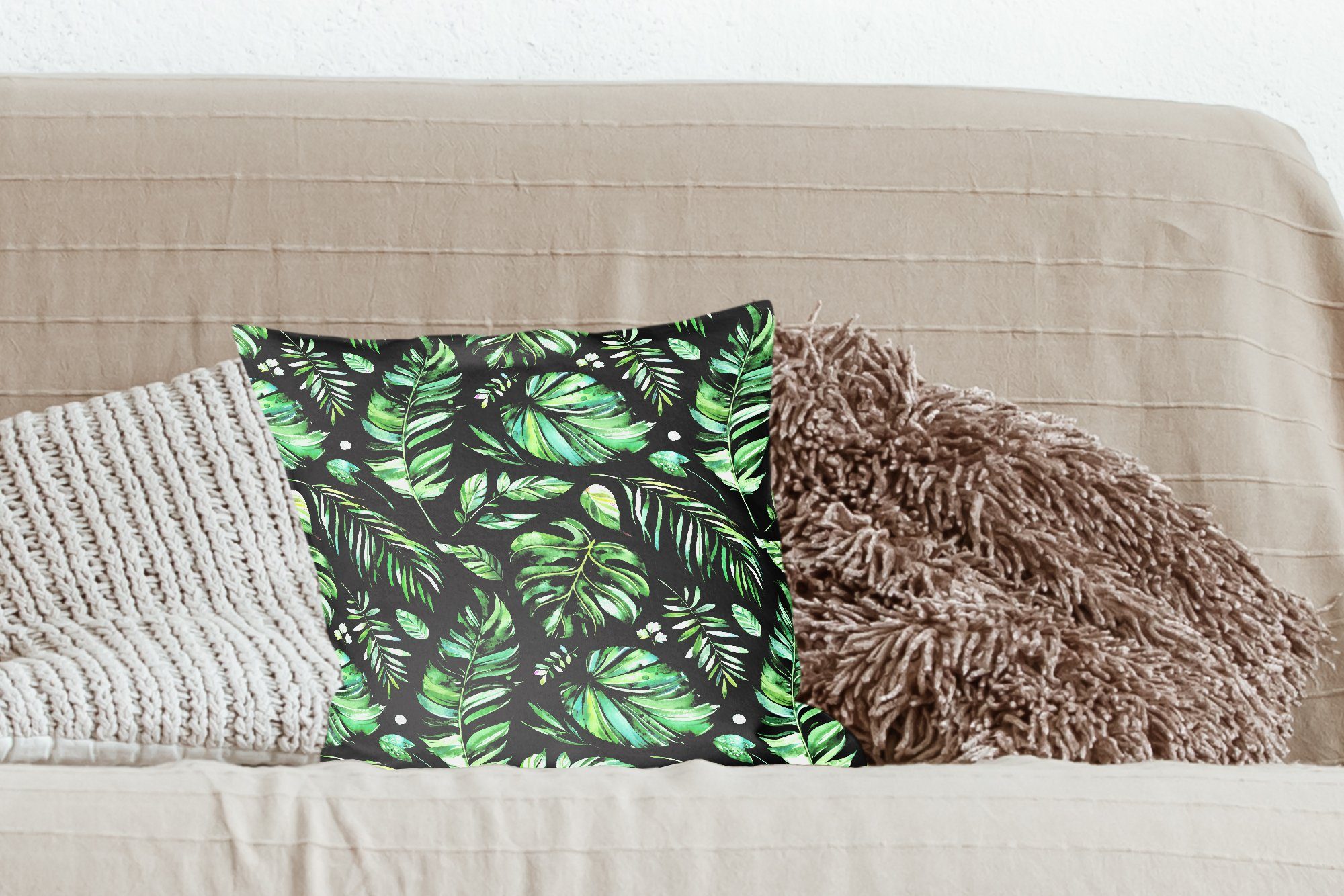 MuchoWow Dekokissen Blätter - Tropisch Sofakissen Schlafzimmer, Füllung mit Muster, für Wohzimmer, Zierkissen - Deko, Dschungel 