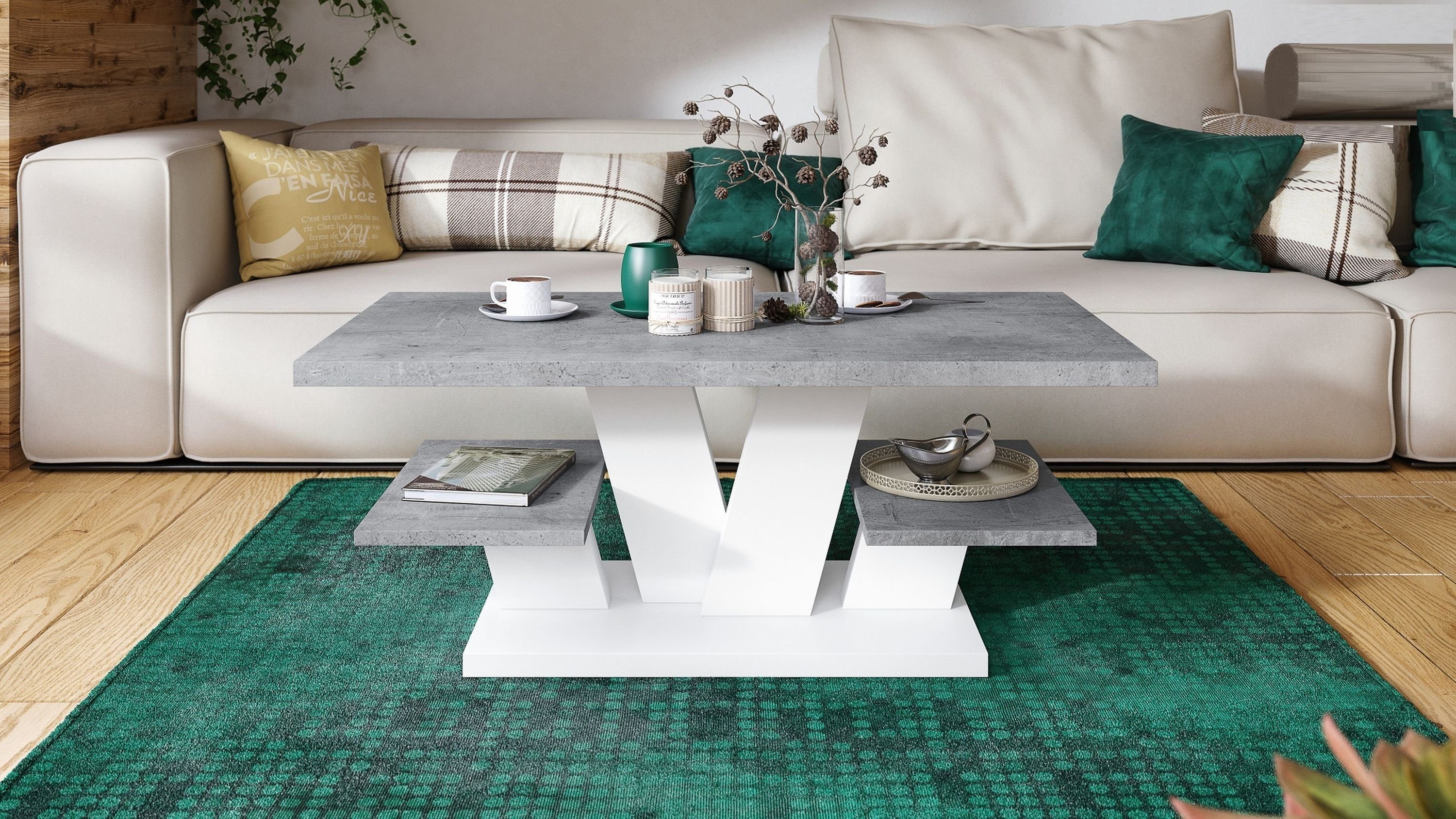 / Viva cm Beton Ablagefläche Weiß designimpex matt Design Couchtisch mit 110x60x45 Wohnzimmertisch Tisch