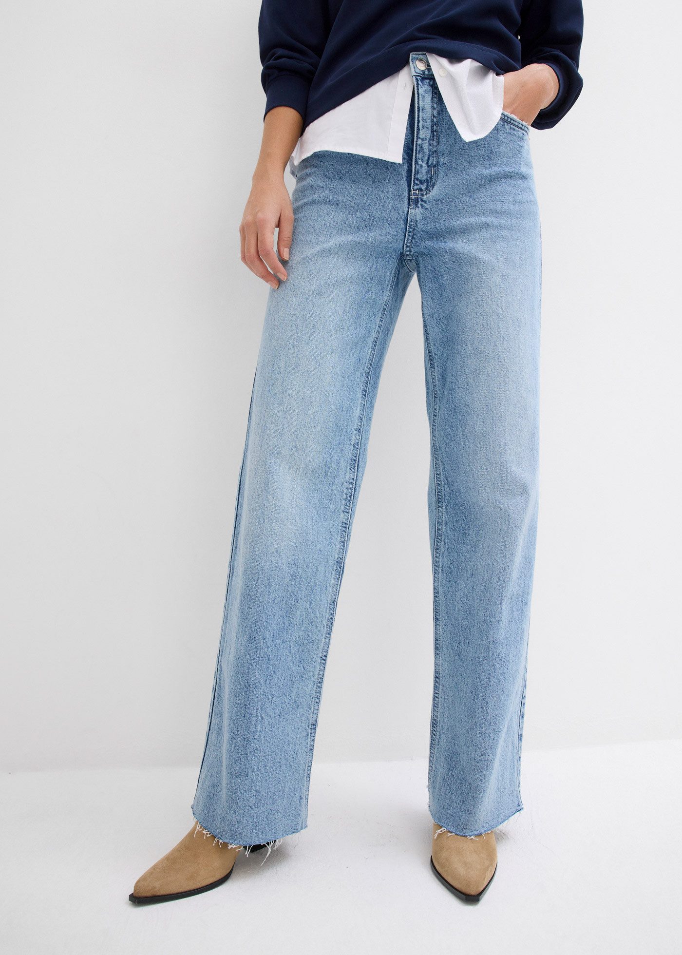 bonprix Weite Jeans (1-tlg) Loose Fit, High Waist, mit Elasthan, aus leichter Baumwolle