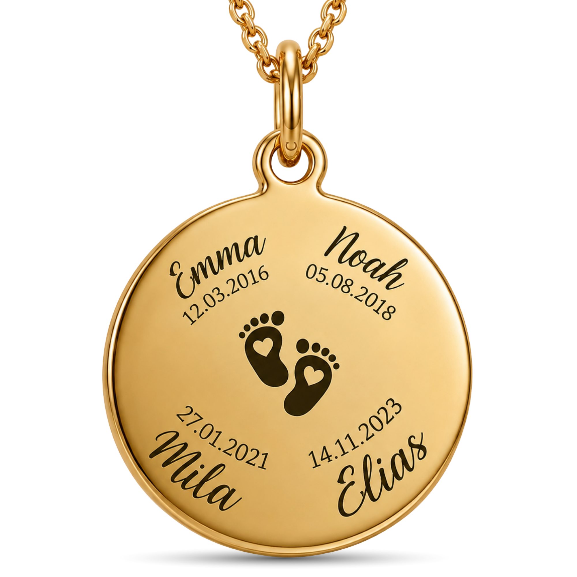 BS Schmuckdesign Kette mit Anhänger mit Gravur Familienkette mit Kindernamen Namenskette für Mama Edelstahl vergoldet (inkl. Gravur), personalisiert inkl. Geschenkbox