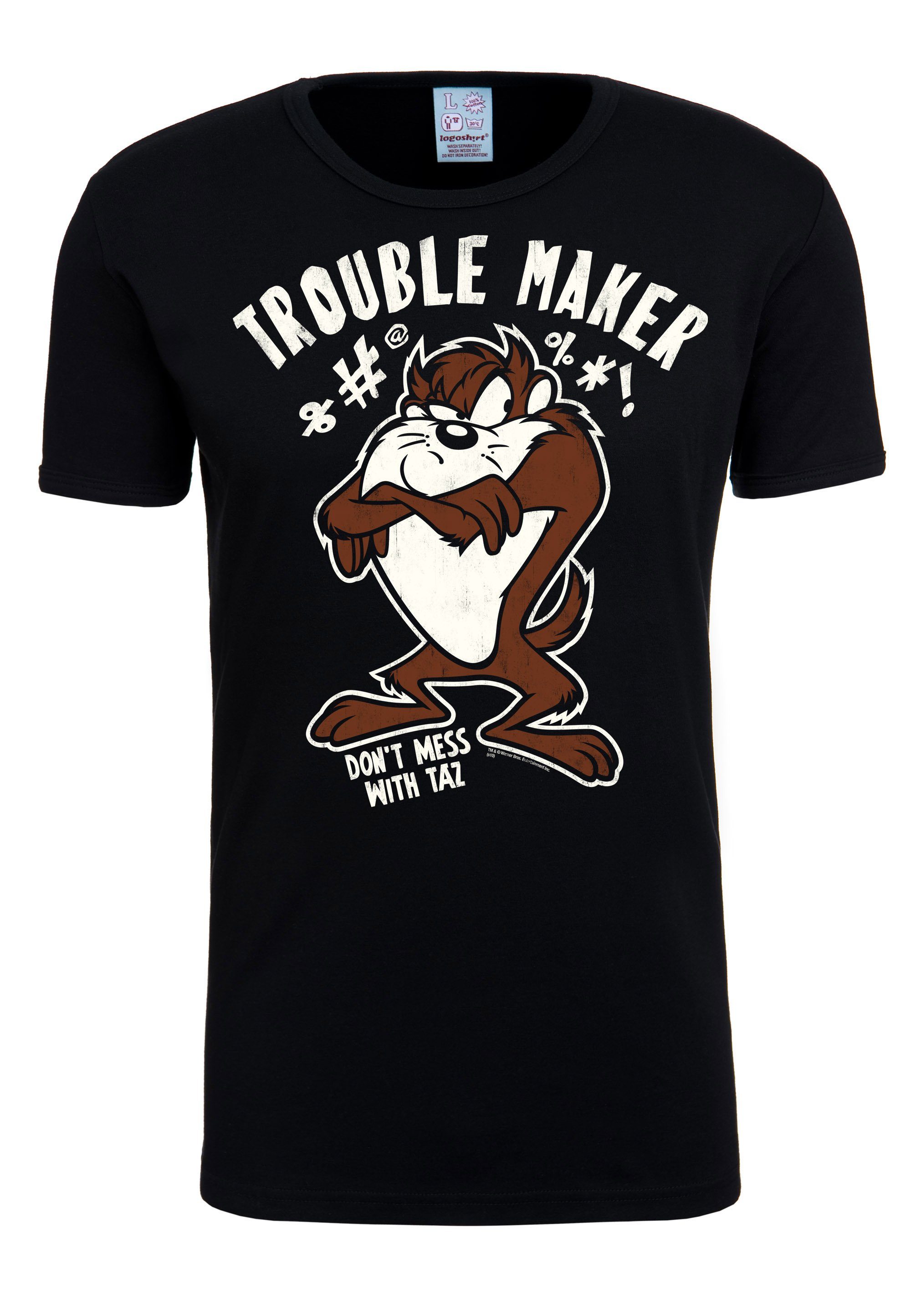 LOGOSHIRT Looney Taz-Print Taz tollem - T-Shirt - mit Trouble Maker Tunes