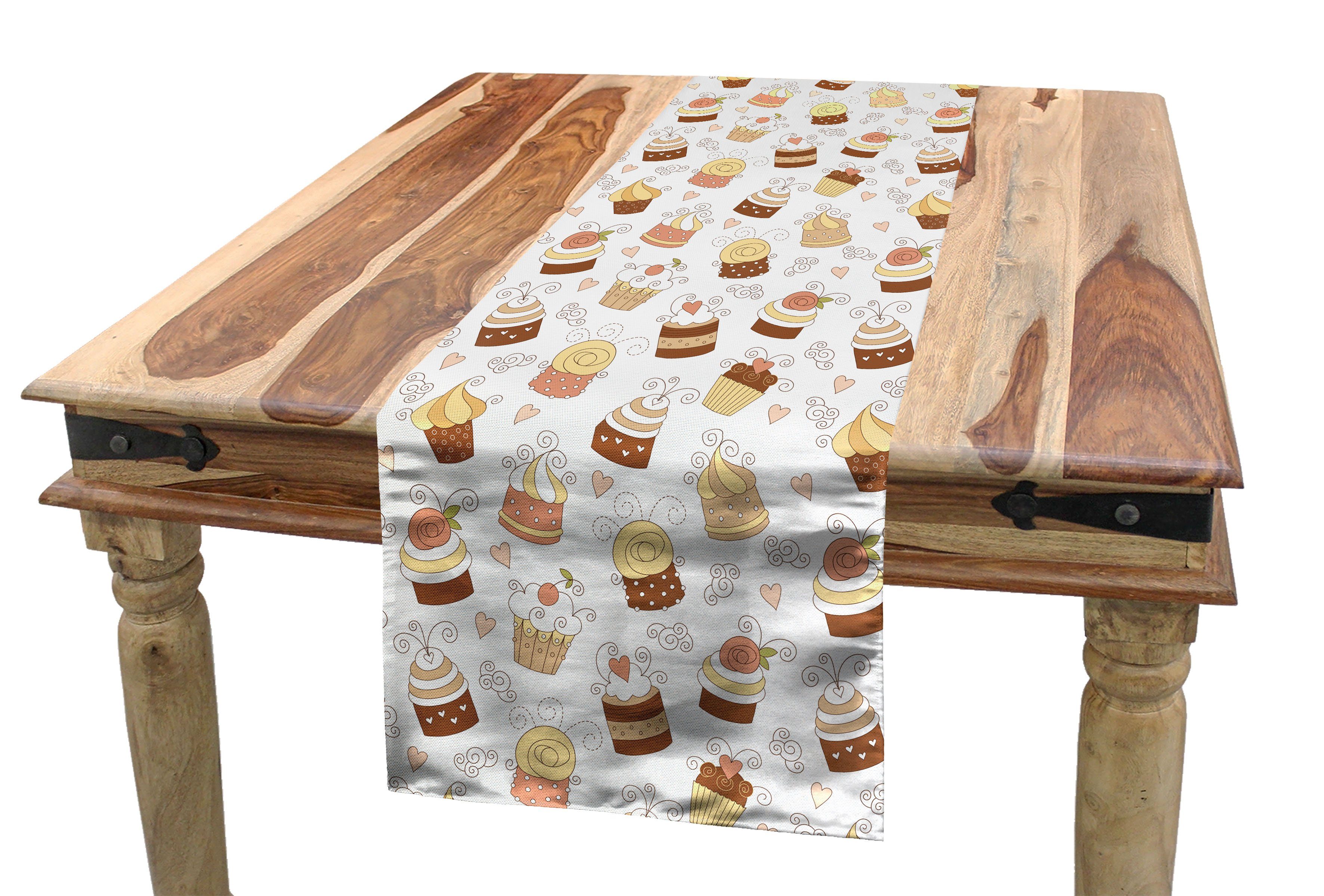 Abakuhaus Tischläufer Esszimmer Küche Rechteckiger Dekorativer Tischläufer, Creme Und Weiß Cupcake Rollfondant