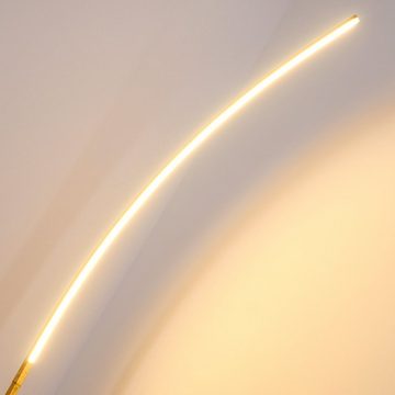 hofstein Stehlampe »Brie« LED Designer Standlampe in Gold, 3000 Kelvin, gebogene Stehleuchte mit Fußschalter und Kabel, Leselampe,1100 Lumen