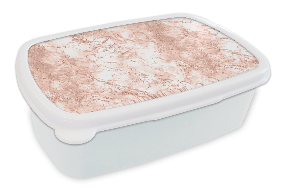 MuchoWow Lunchbox Marmor - Muster - Luxus, Kunststoff, (2-tlg), Brotbox für Kinder und Erwachsene, Brotdose, für Jungs und Mädchen weiß