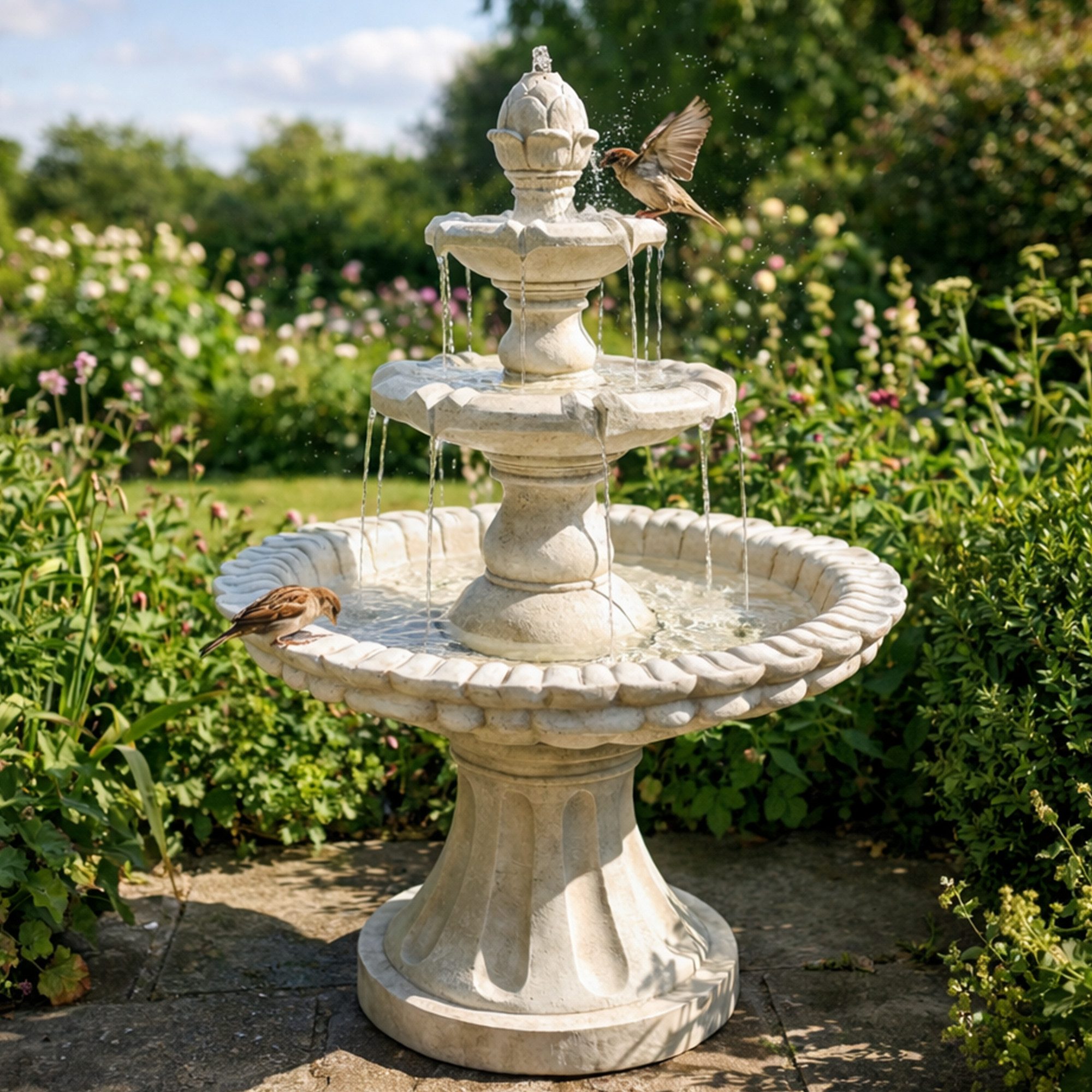 Köhko Gartenbrunnen "Markleeberg“ klassischer Etagenbrunnen Vogelbad Gartenbrunnen