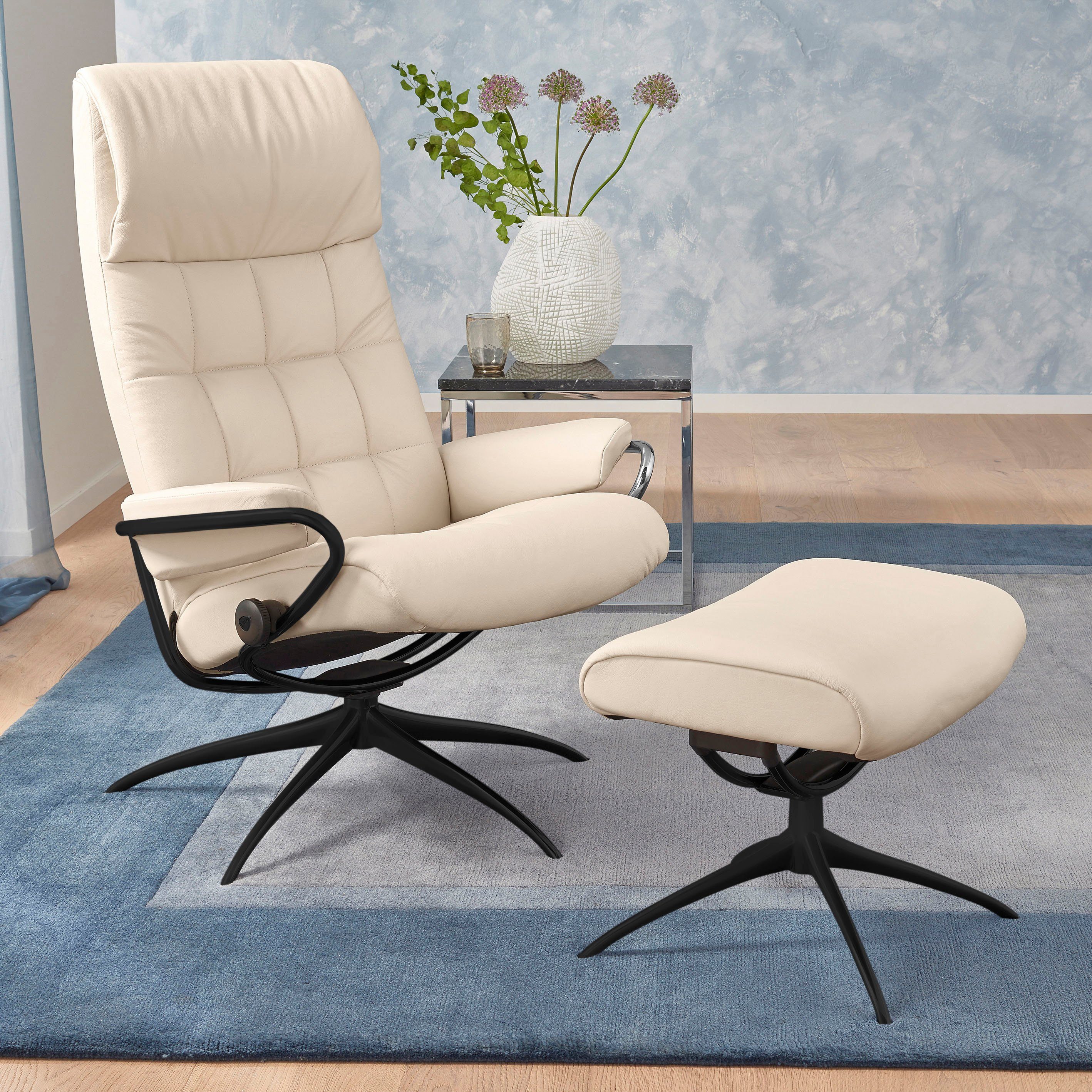 Stressless® Relaxsessel London (Set, Relaxsessel mit Hocker), mit Hocker, High Back, mit Star Base, Gestell Schwarz