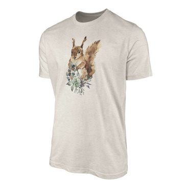 Sinus Art T-Shirt Herren Shirt 100% gekämmte Bio-Baumwolle T-Shirt Aquarell Eichhörnchen Motiv Nachhaltig Ökomode aus (1-tlg)