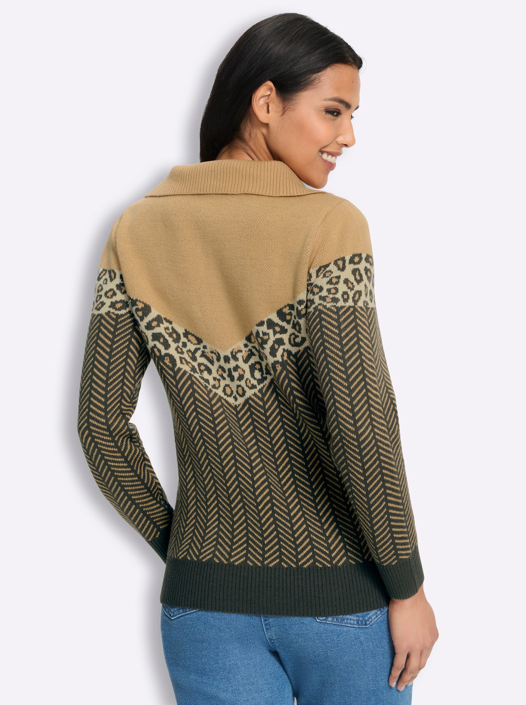 Sieh an! Strickpullover Troyer-Pullover Langarm Jacquard, Jersey