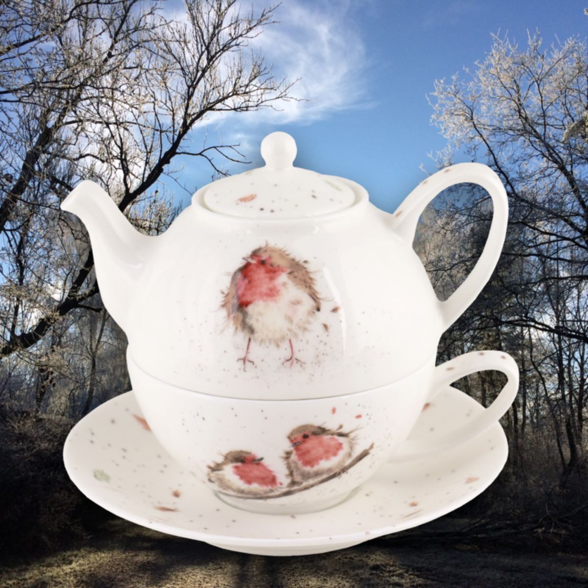 Wrendale Teekanne Wrendale Designs Porzellan Tee Set Tea-for-One Rotkehlchen, 0,41 l, (Set, Tee-Set)