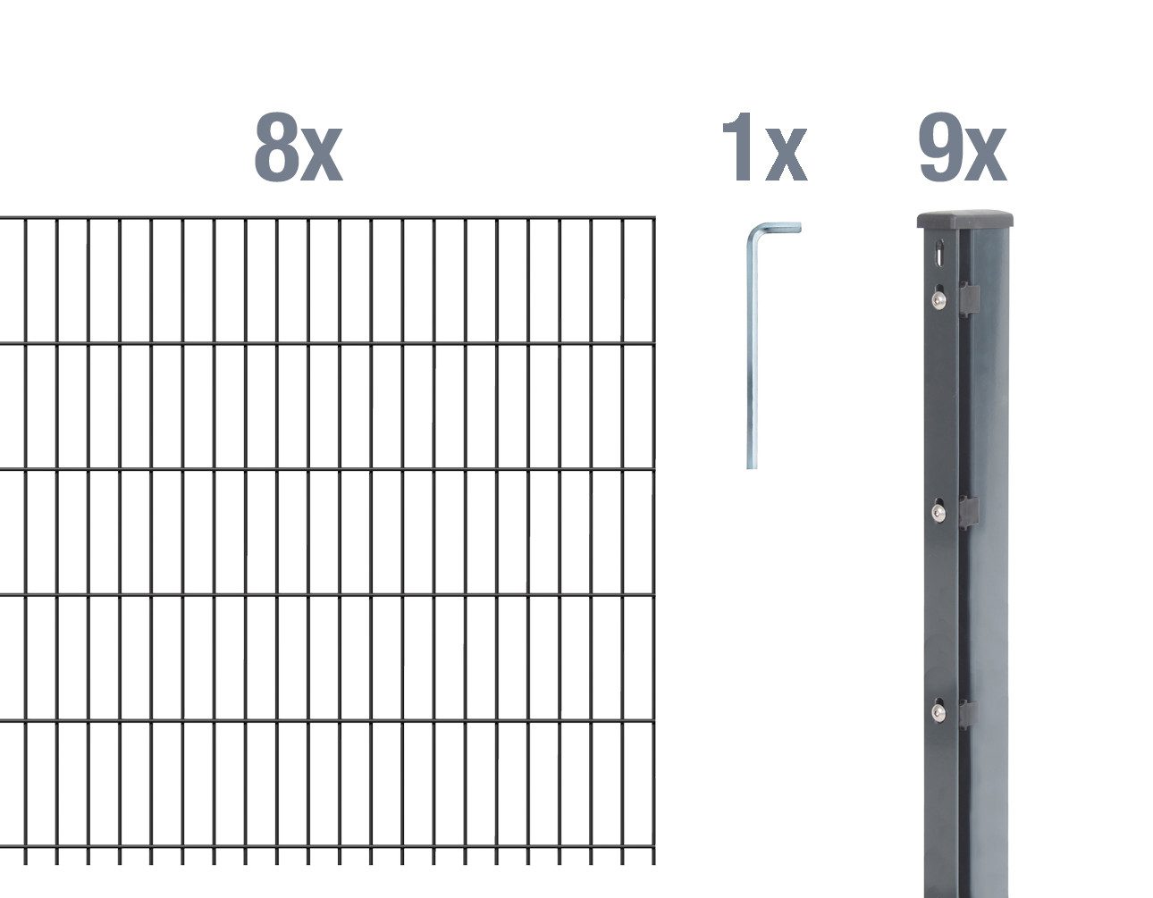 Alberts Einstabmattenzaun Alberts 658274 Doppelstabmattenzaun als 22 tlg. Zaun-Komplettset, anth, Alberts Doppelstabmattenzaun anthrazit 8-6-8, 2,5 m Matte, Höhe 63-243